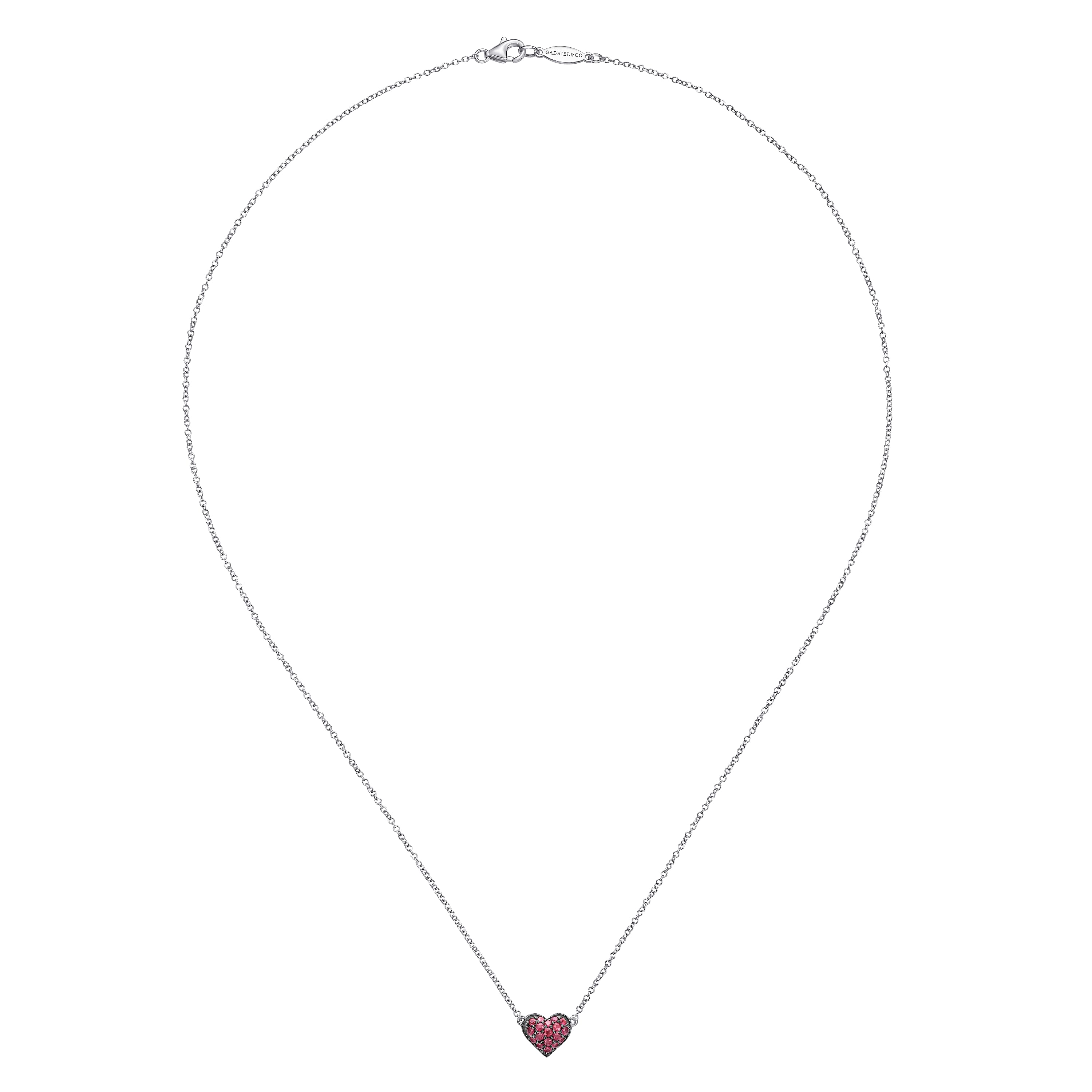 Gabriel & Co. Sterling Silver Ruby Pave Heart Necklace