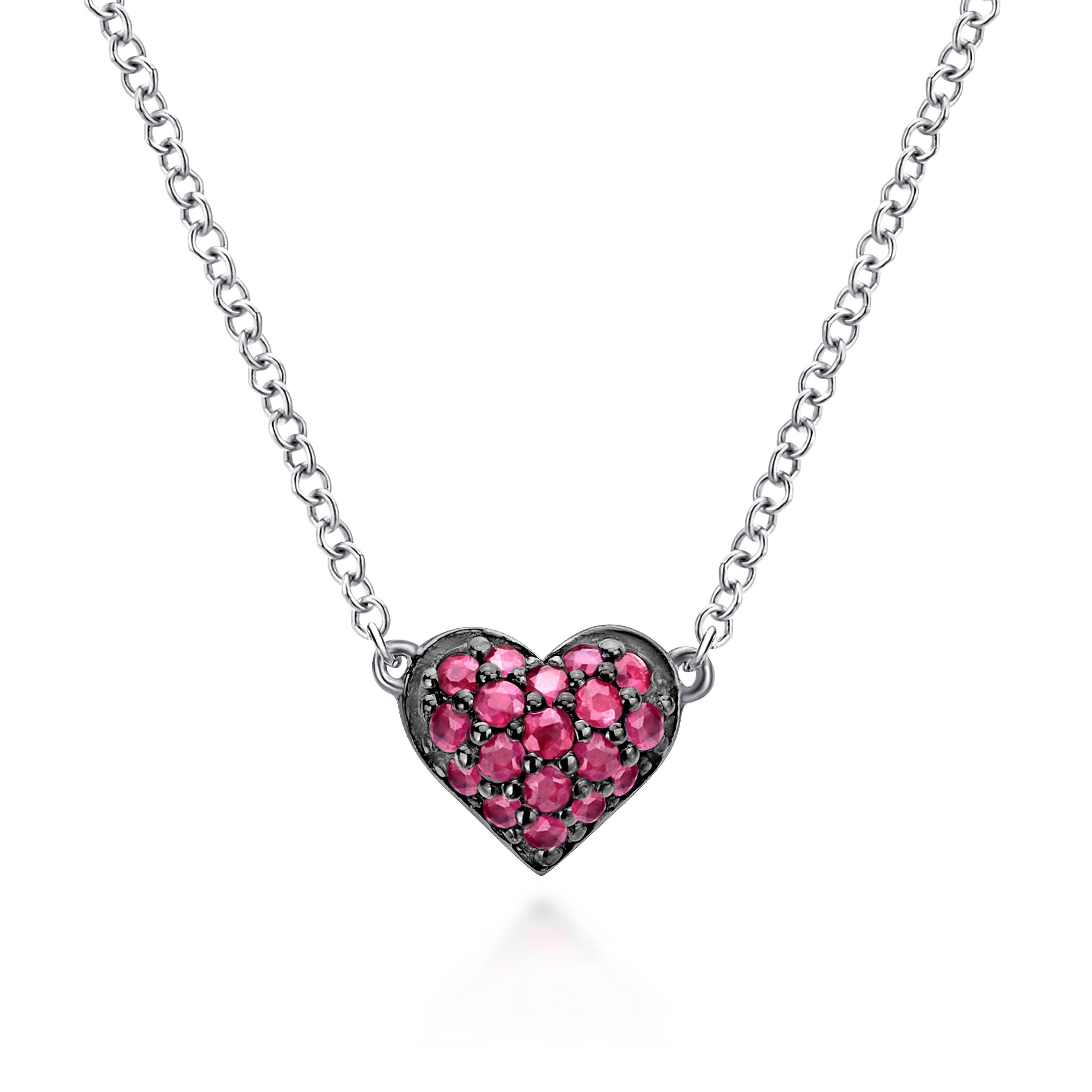 Gabriel & Co. Sterling Silver Ruby Pave Heart Necklace