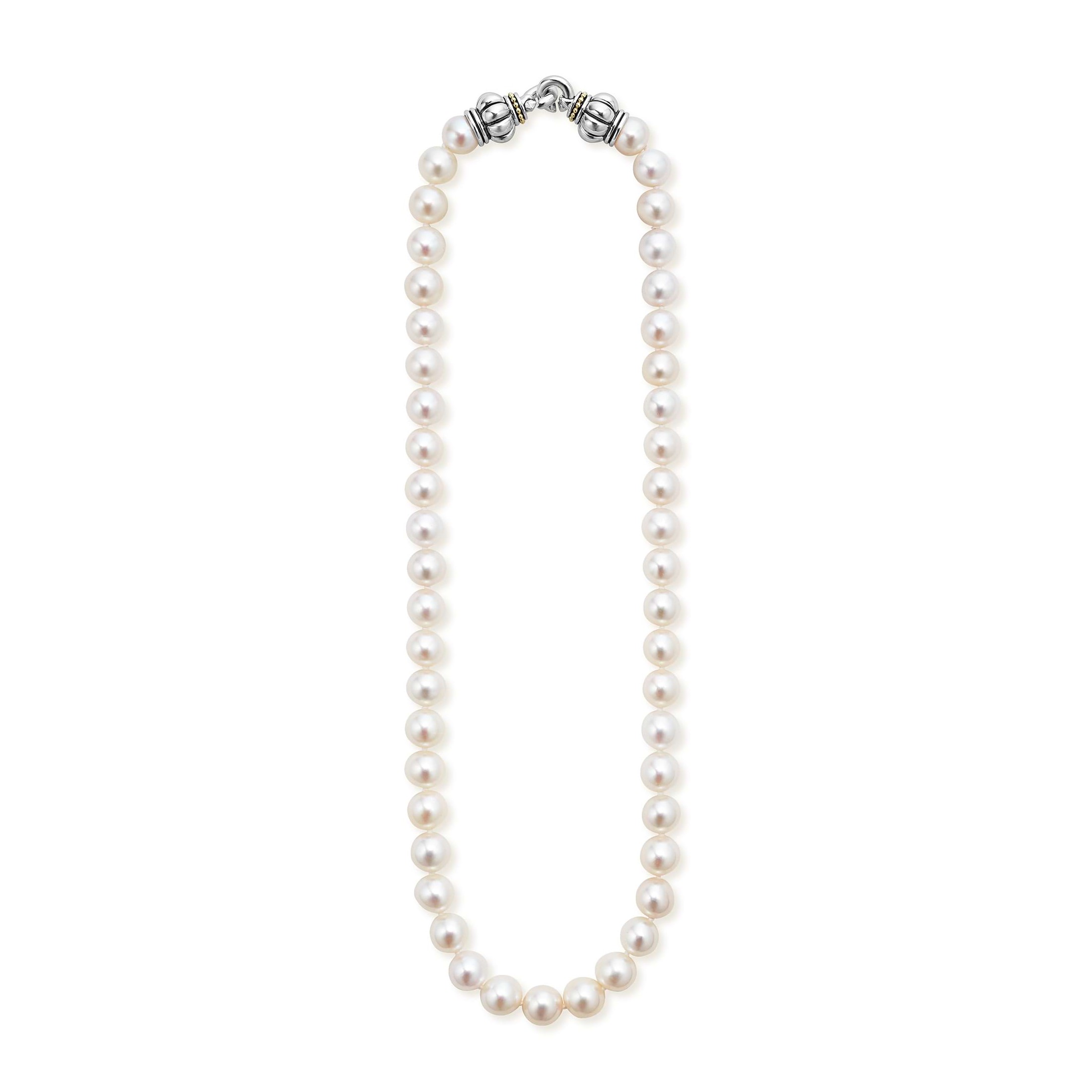 Lagos Sterling Silver and 18K Single Strand Pearl Necklace