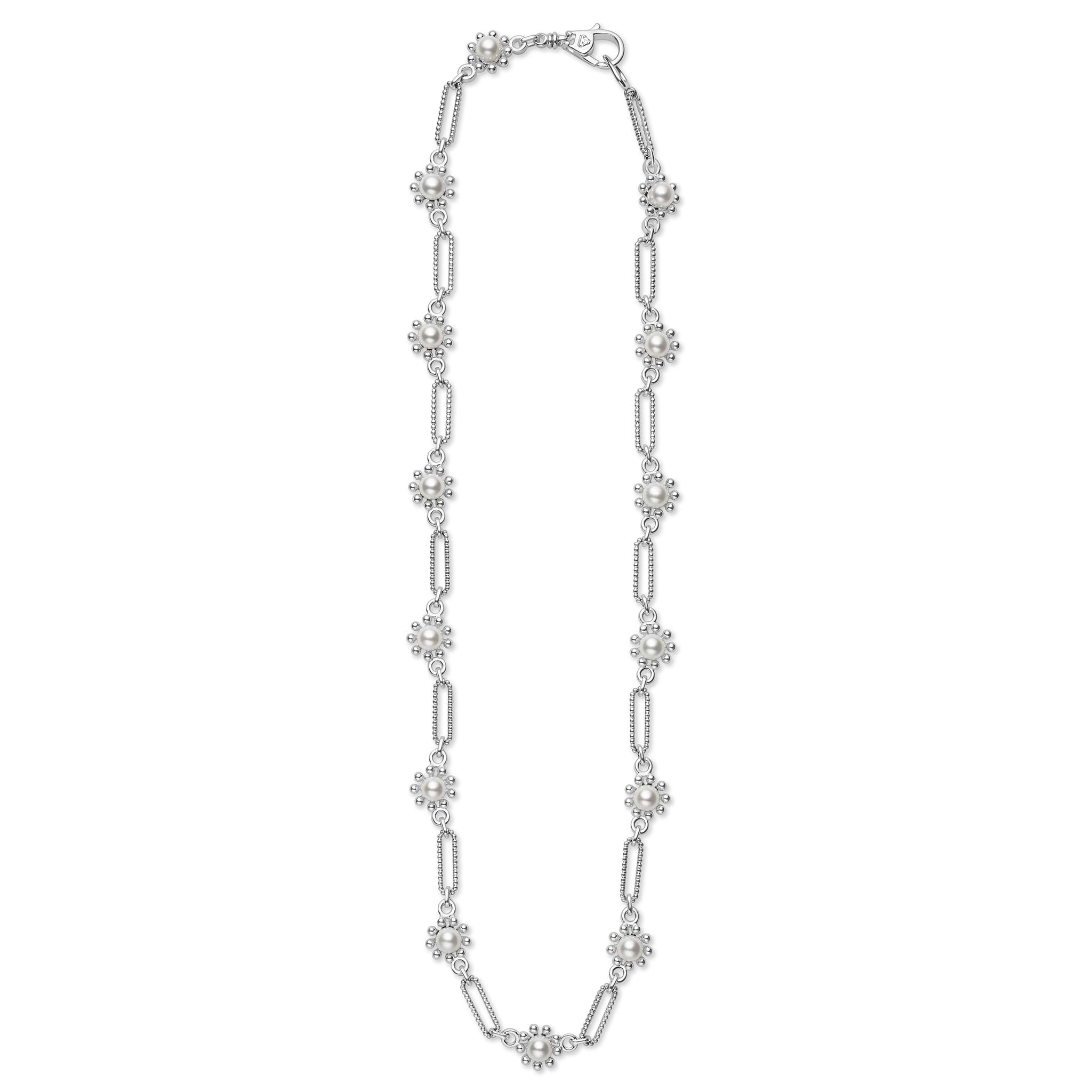 Lagos Sterling Silver Luna Fleur Pearl Link Necklace