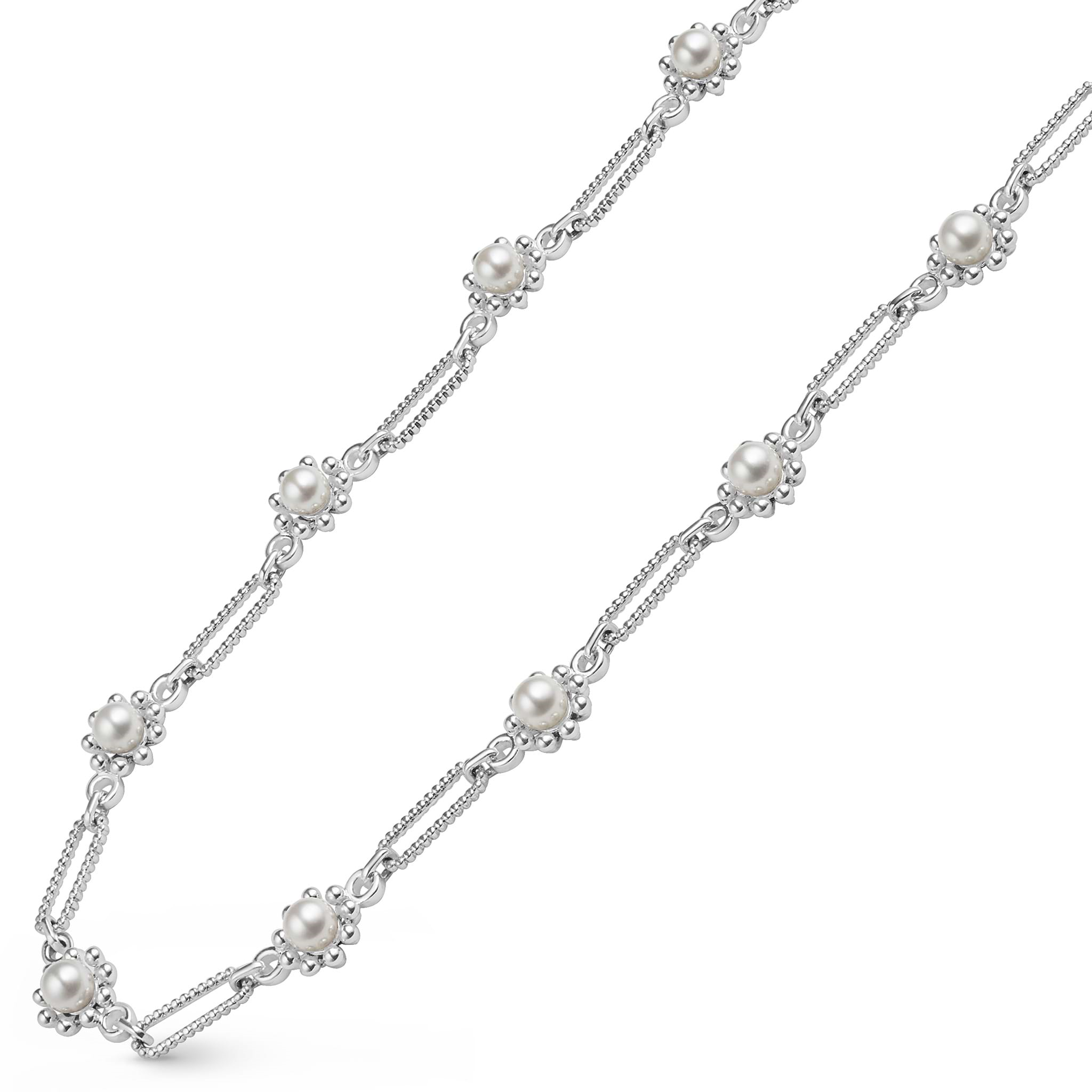 Lagos Sterling Silver Luna Fleur Pearl Link Necklace