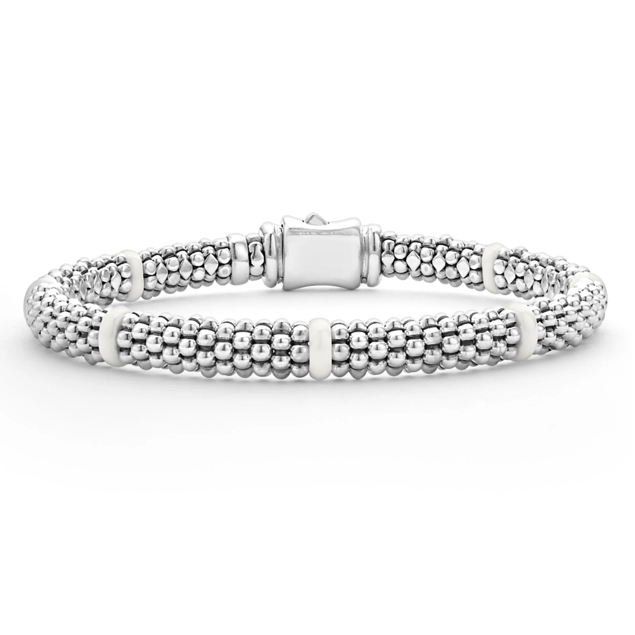 Lagos Sterling Silver Caviar White Ceramic Rope Bracelet