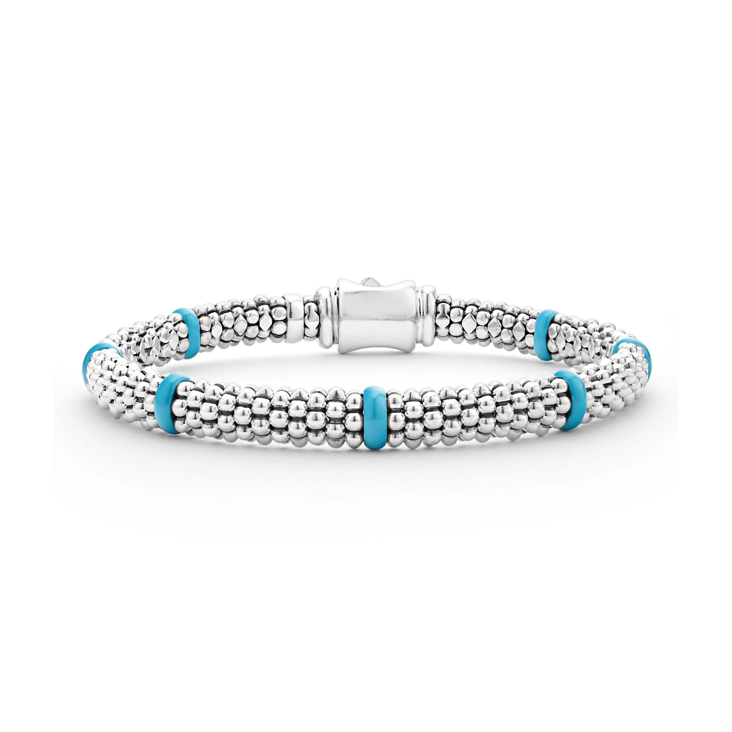 Lagos Sterling Silver Caviar Blue Ceramic Bracelet