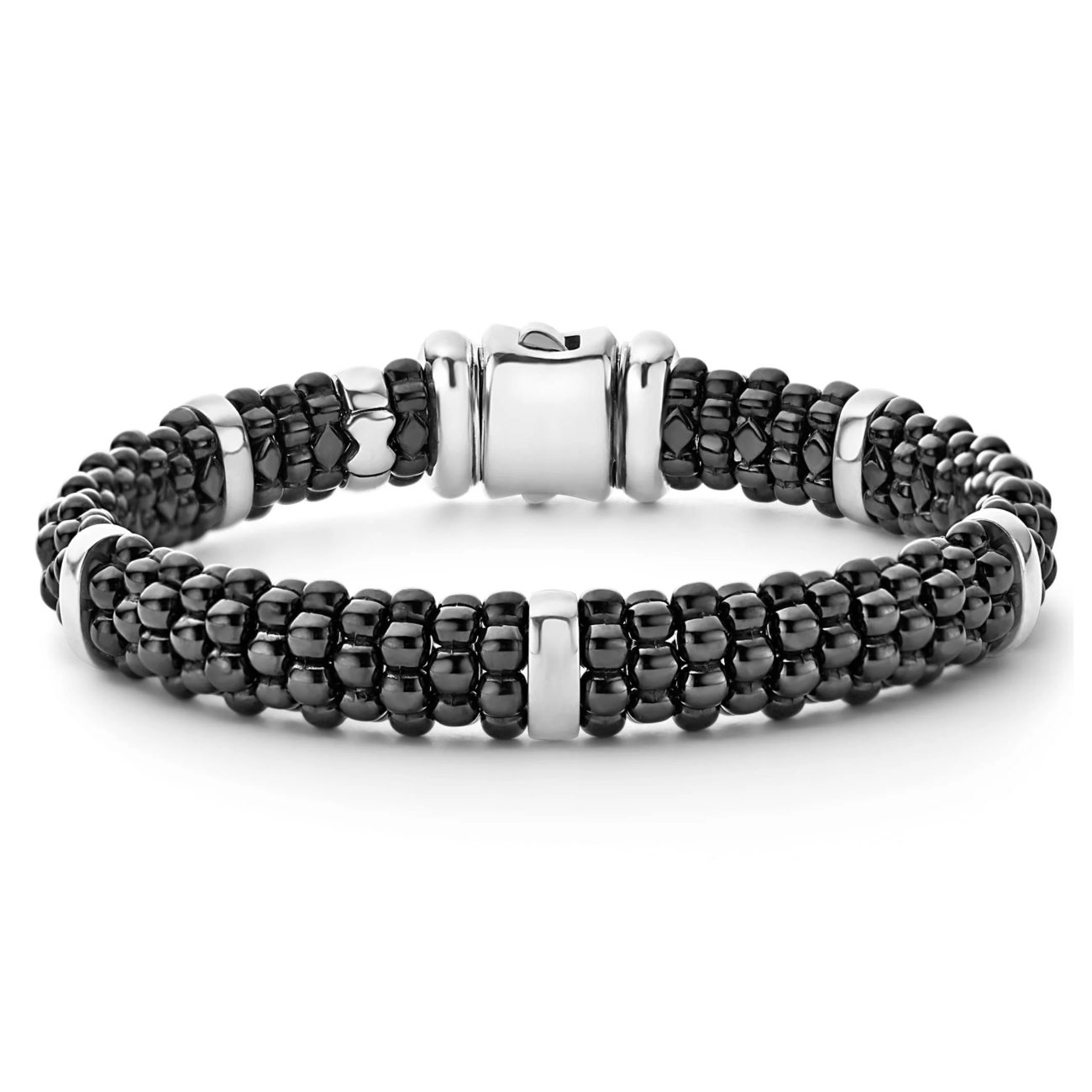 Lagos Sterling Silver and 18K Caviar Black Ceramic Rope Bracelet