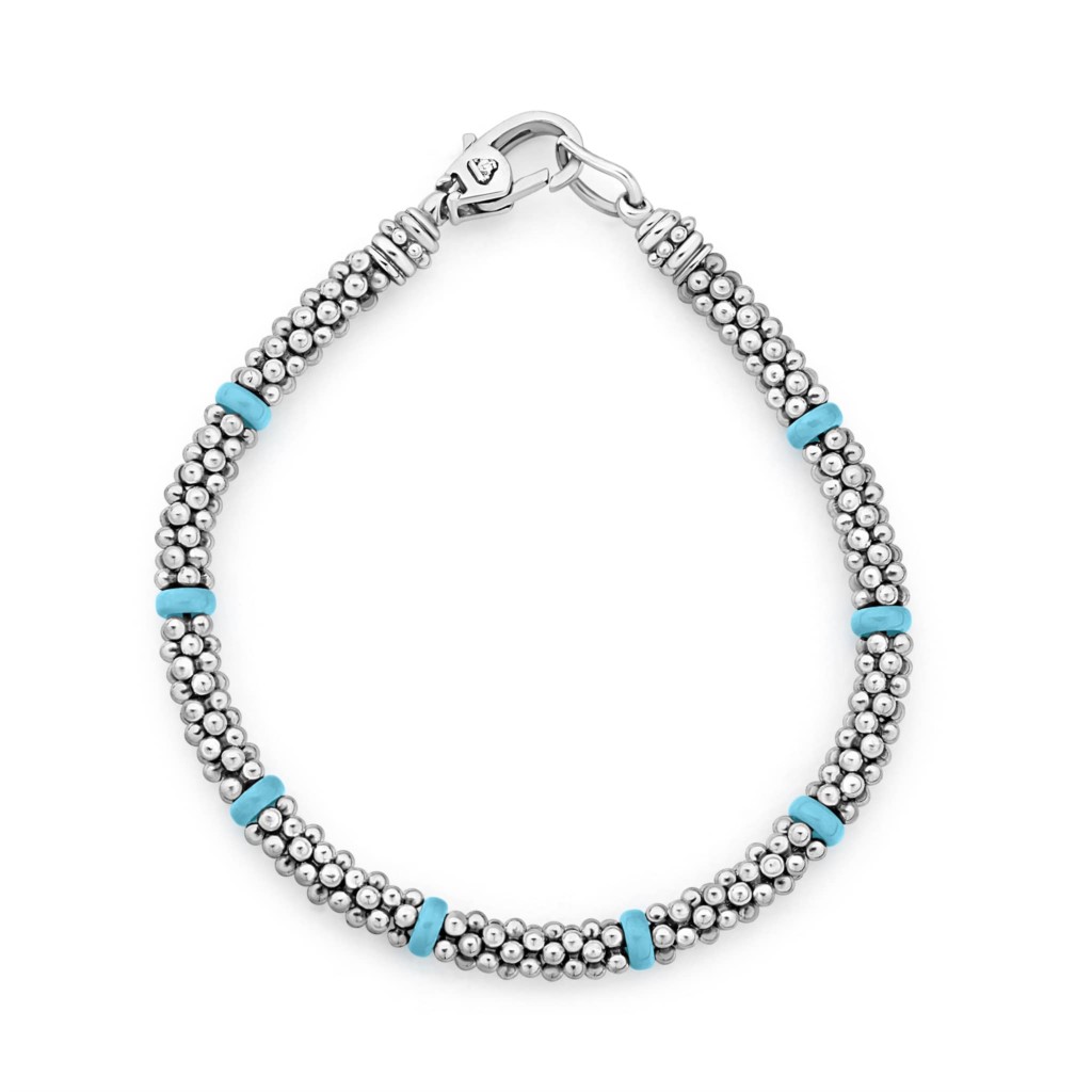 Lagos Sterling Silver Caviar Blue Ceramic Rope Bracelet