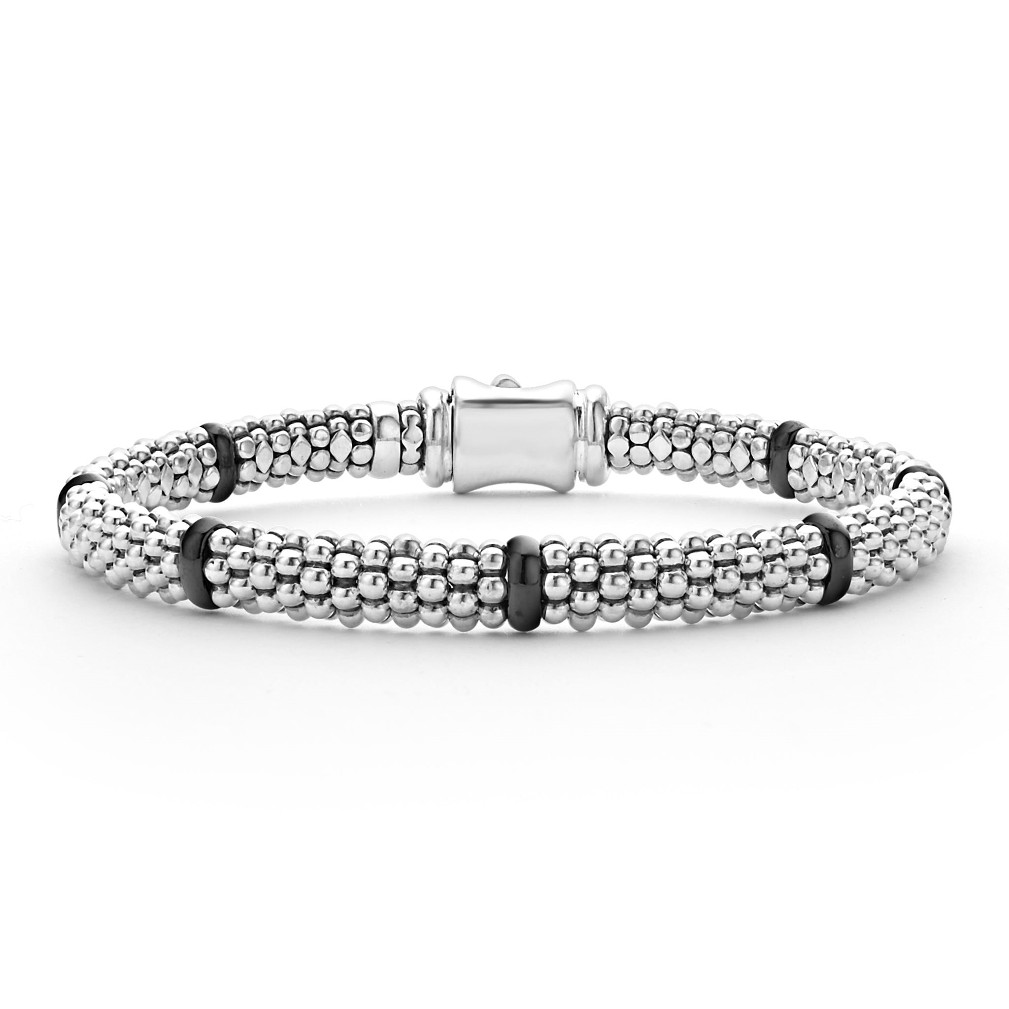 Lagos Sterling Silver Caviar Black Ceramic Rope Bracelet