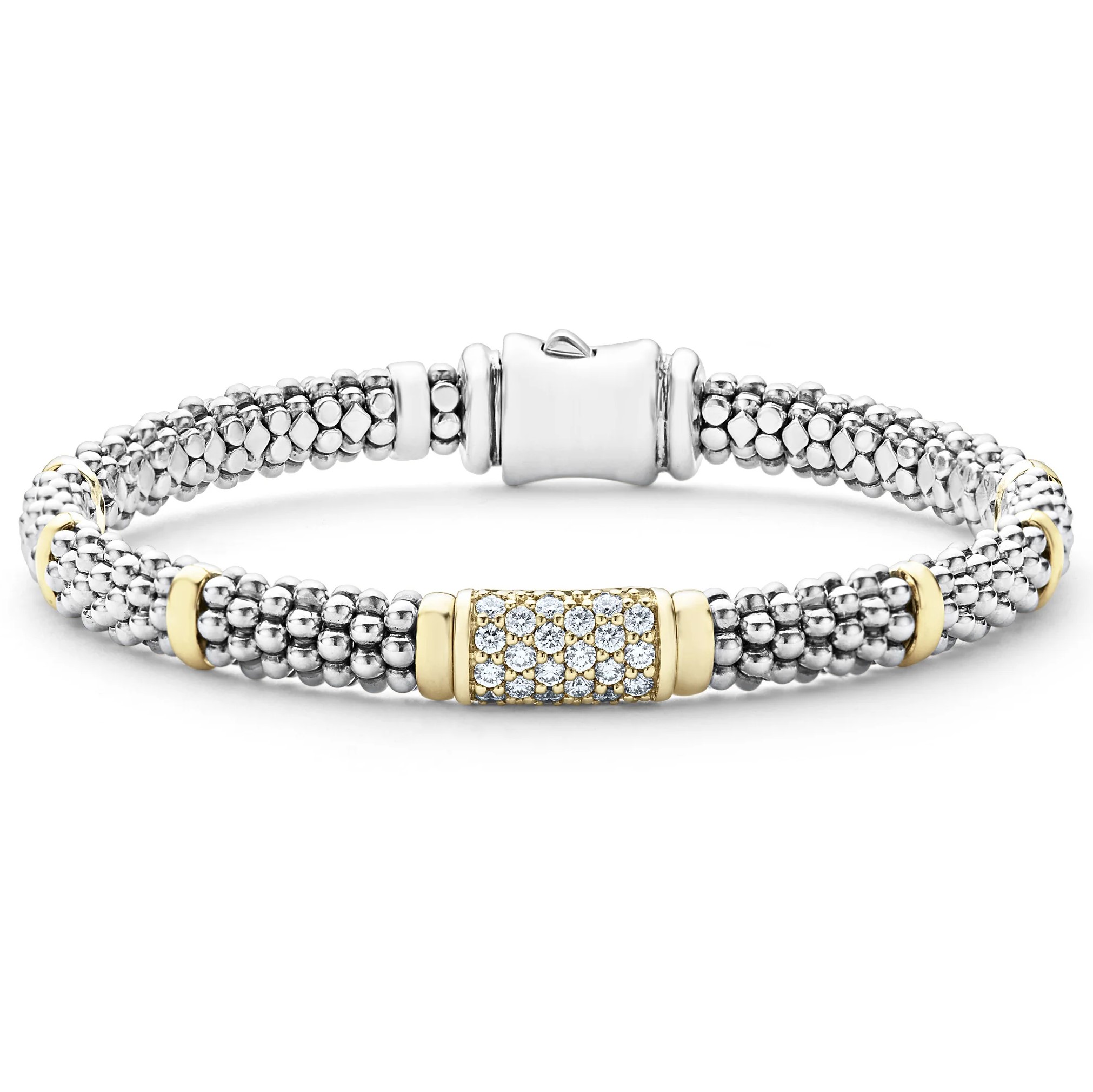 Lagos Sterling Silver & 18K Caviar Diamond Rope Bracelet