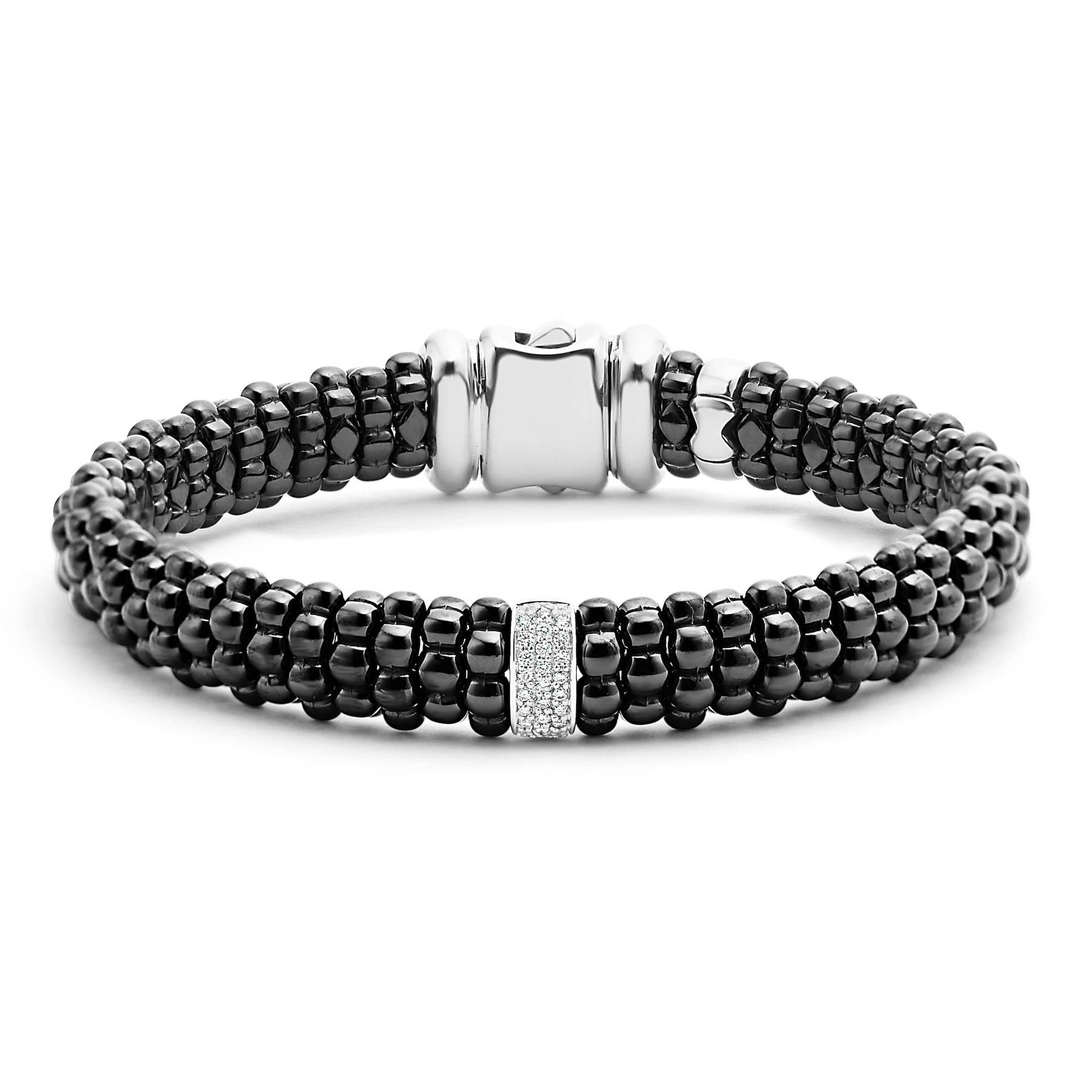 Lagos Sterling Silver Black Caviar Diamond Bracelet