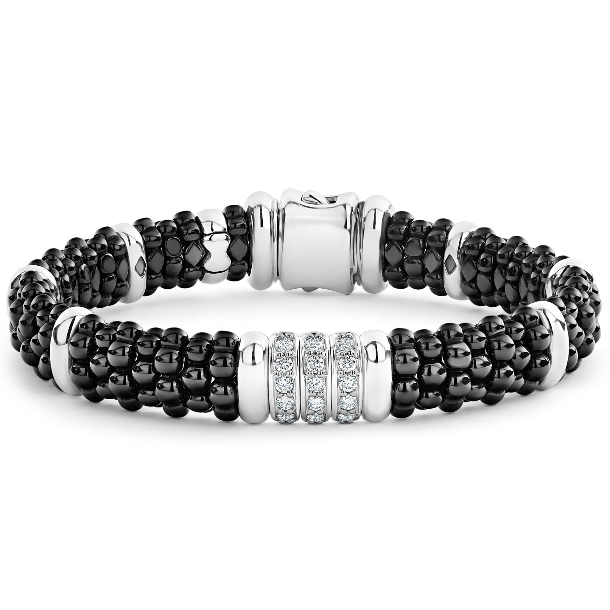 Lagos Sterling Silver Black Caviar Diamond Bracelet