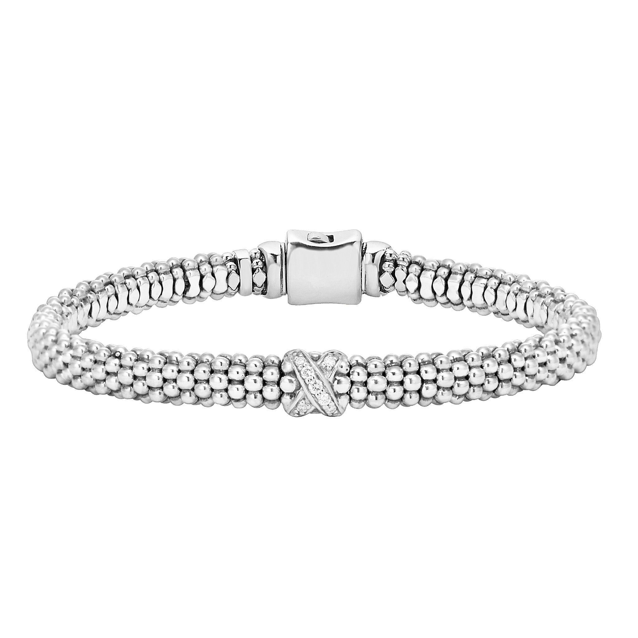 Lagos Sterling Silver Caviar Lux Diamond Station Bracelet