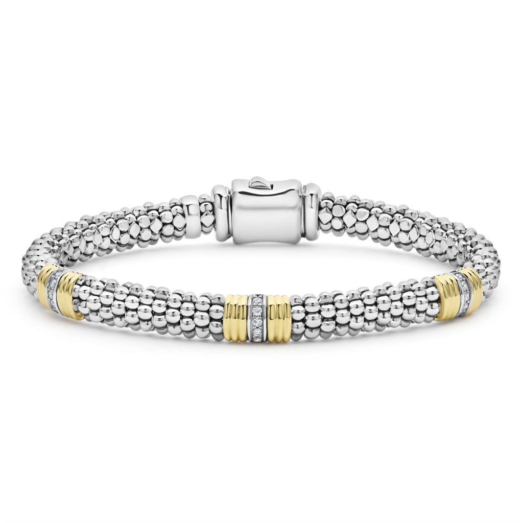 Lagos Sterling Silver & 18K Diamond Station Caviar Bracelet