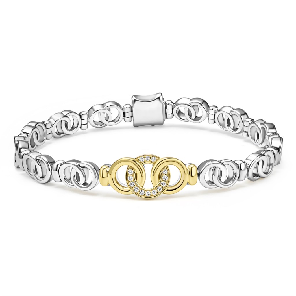 Lagos Sterling Silver and 18K Signature Caviar Diamond Link Bracelet