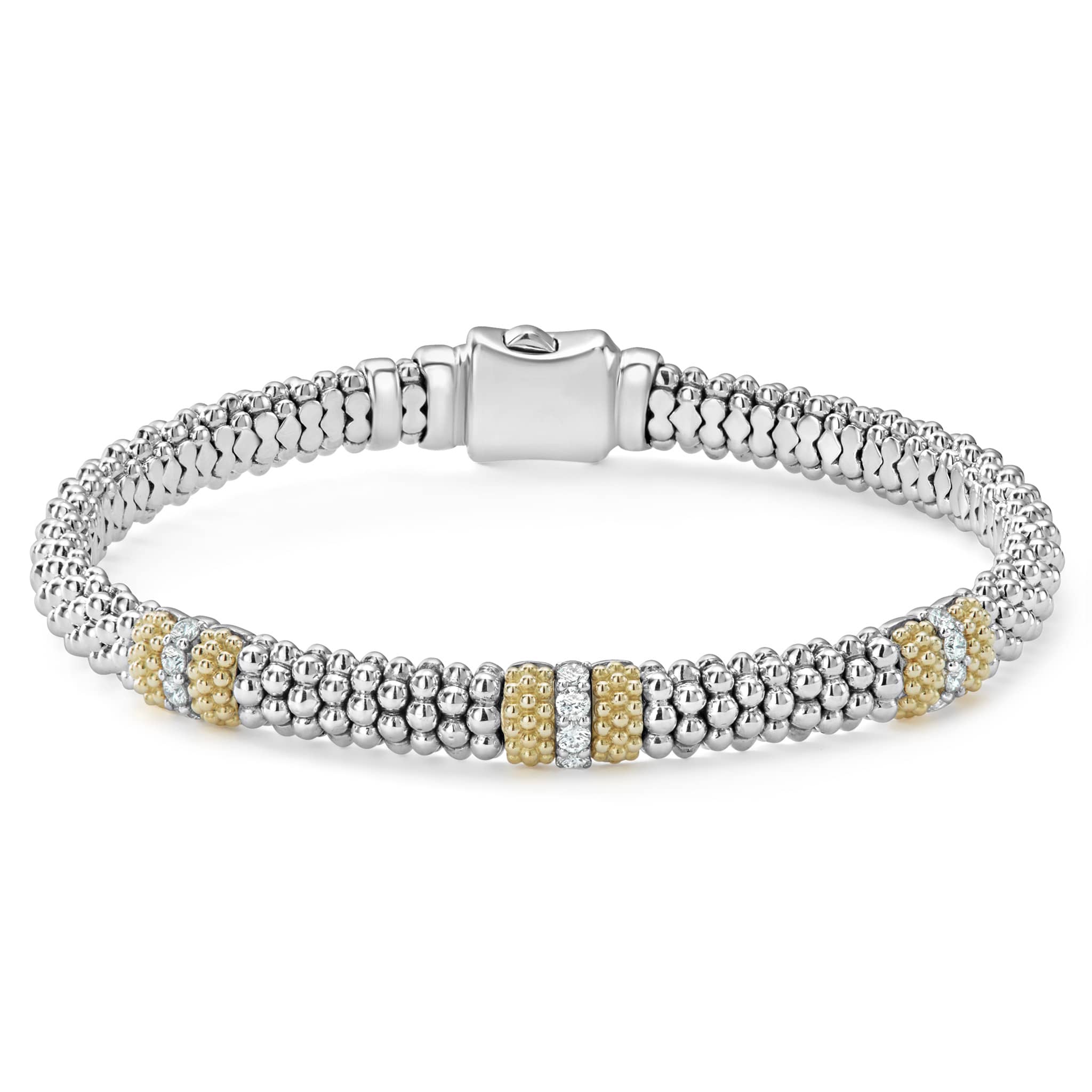 Lagos Sterling Silver & 18K Caviar Lux Diamond Station Bracelet