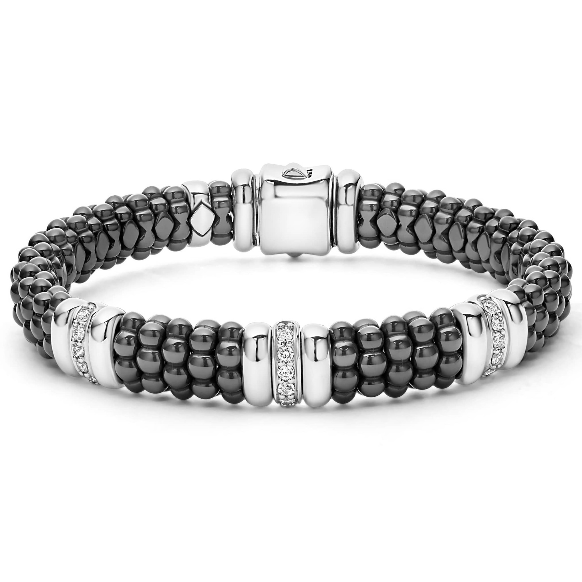 Lagos Sterling Silver Black Caviar Diamond Rope Bracelet