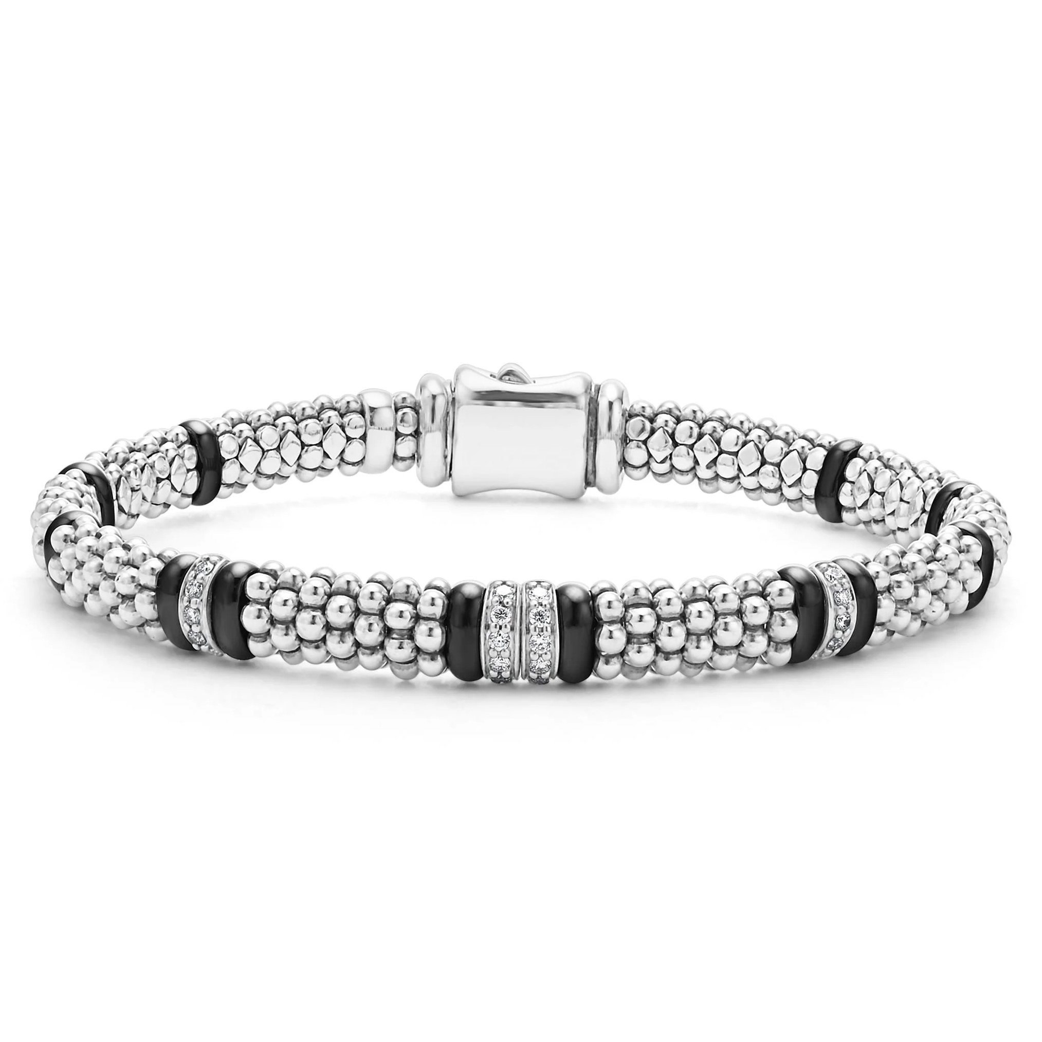 Lagos Sterling Silver Black Caviar Diamond Rope Bracelet