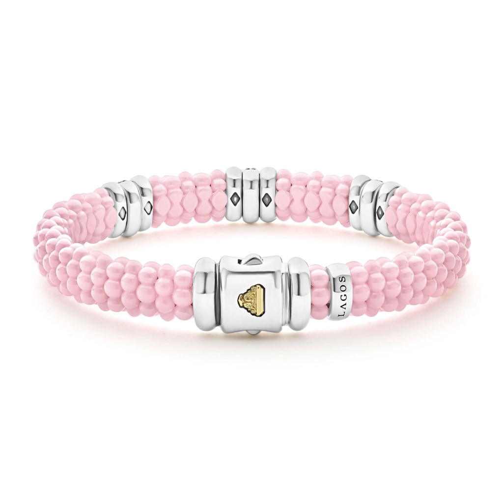 Lagos Sterling Silver Pink Caviar Diamond Row Rope Bracelet