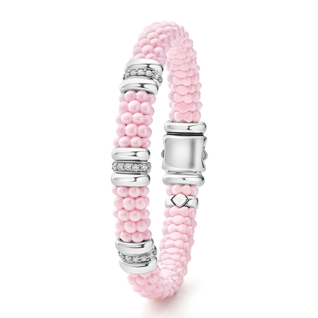 Lagos Sterling Silver Pink Caviar Diamond Row Rope Bracelet