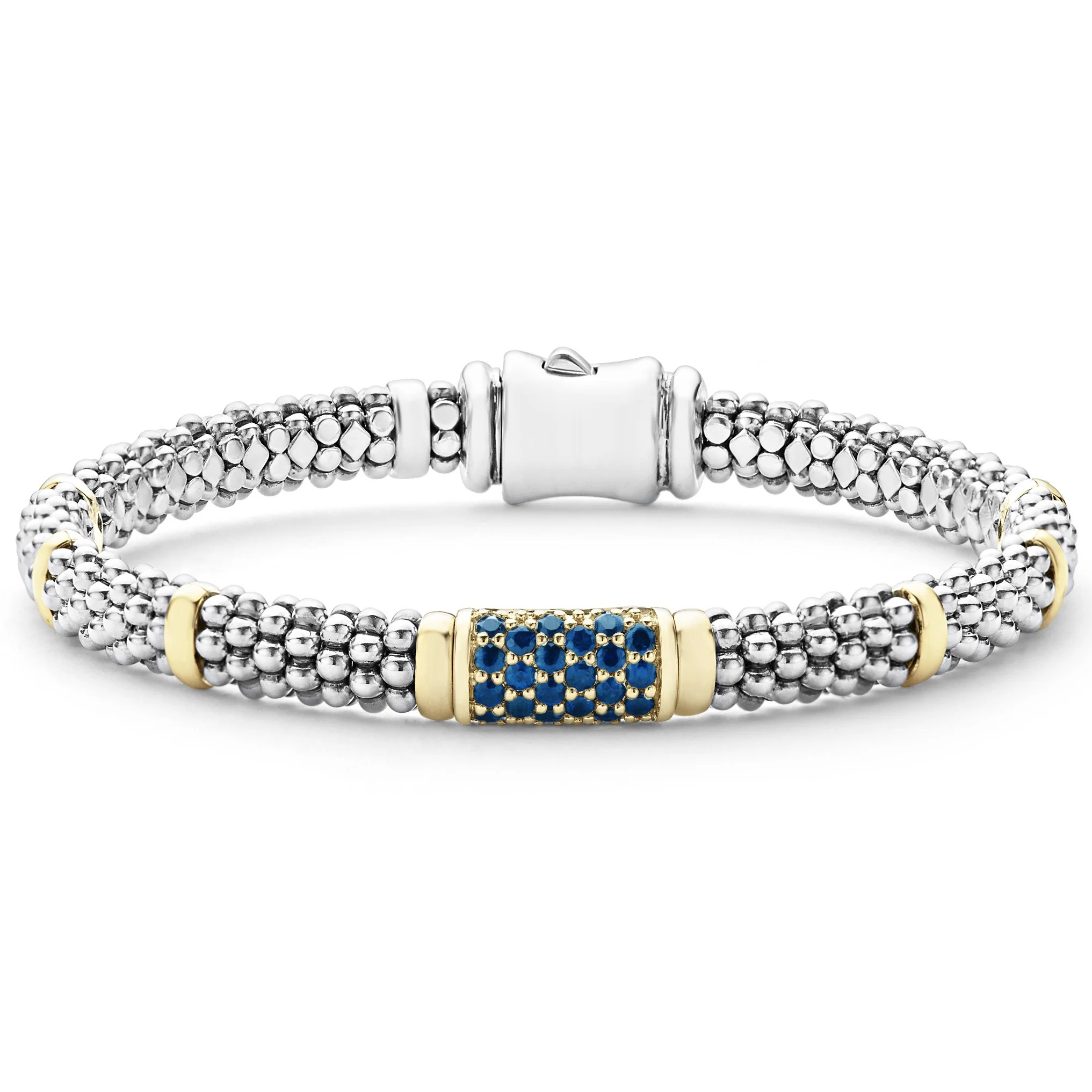 Lagos Sterling Silver & 18K Caviar Blue Sapphire Rope Bracelet