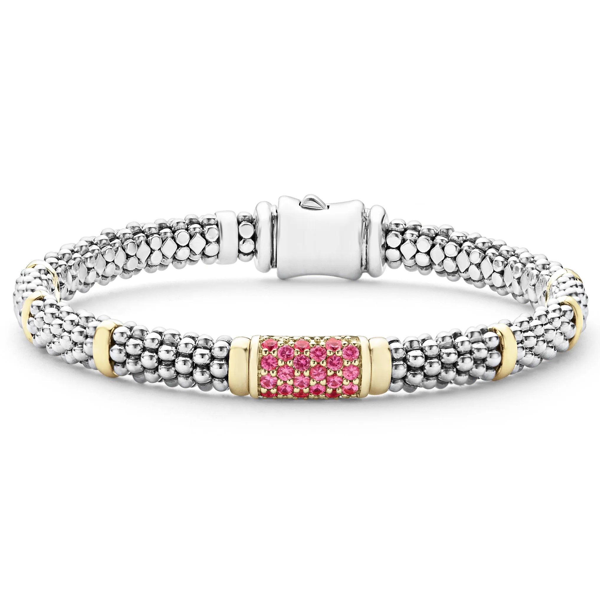 Lagos Sterling Silver & 18K Caviar Pink Sapphire Rope Bracelet