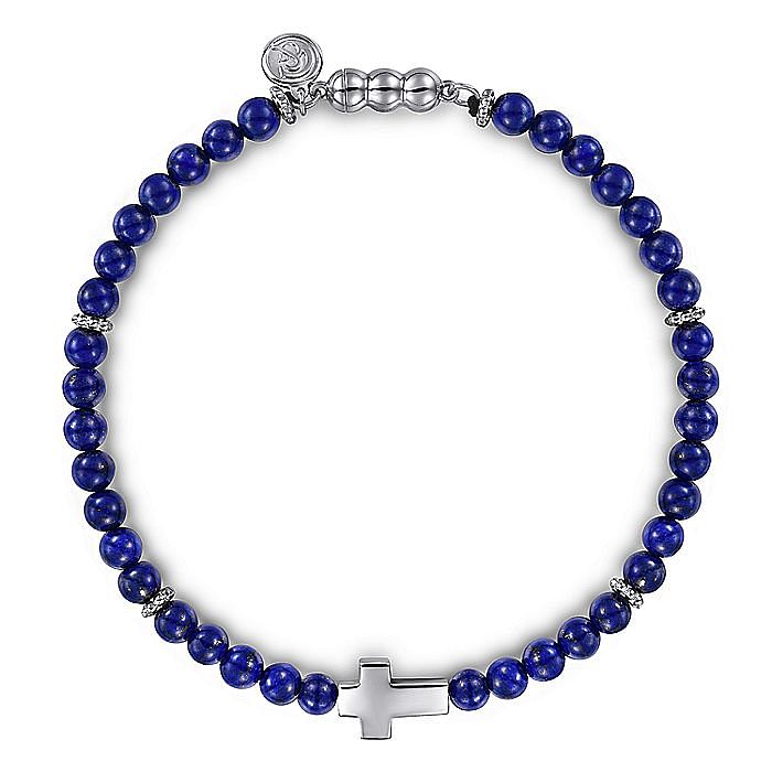 Gabriel & Co. Sterling Silver Cross & Lapis Bead Bracelet