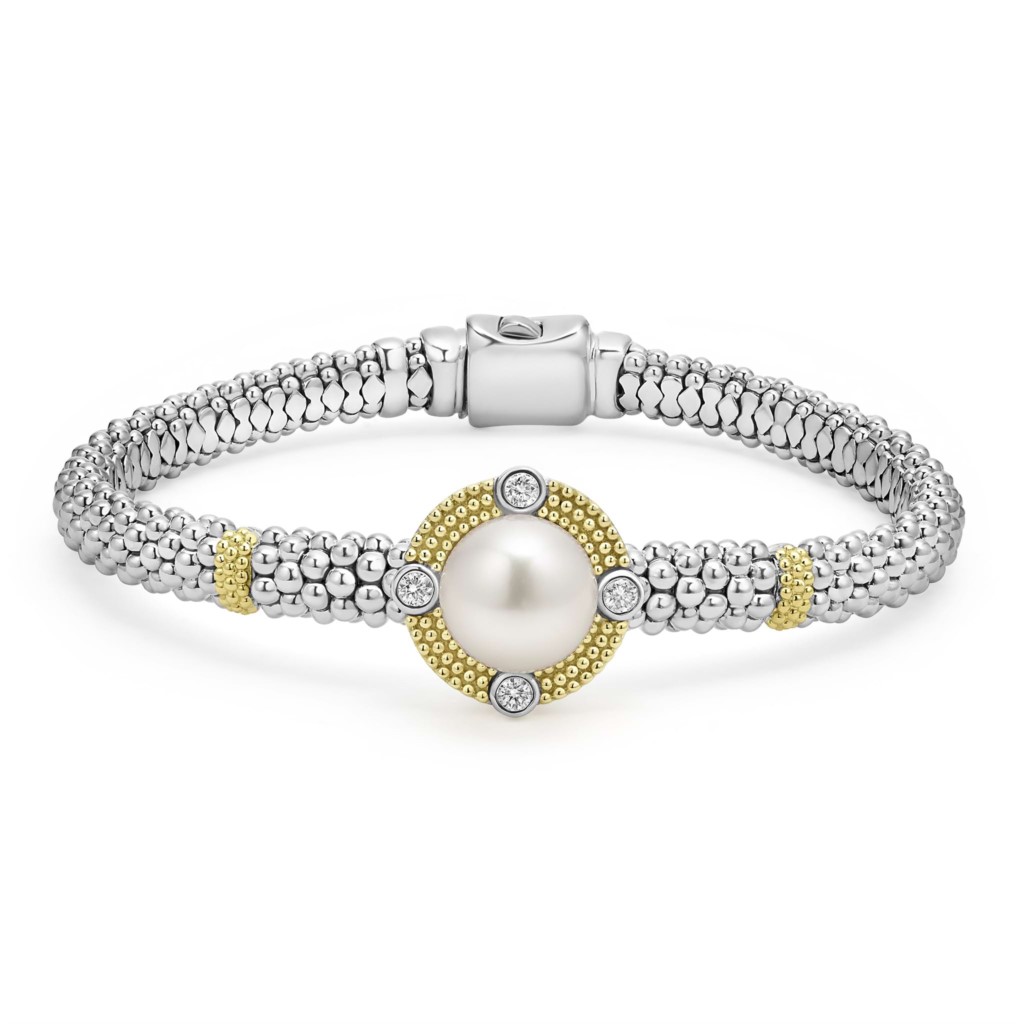 Lagos Sterling Silver and 18K Pearl Diamond Caviar Bracelet