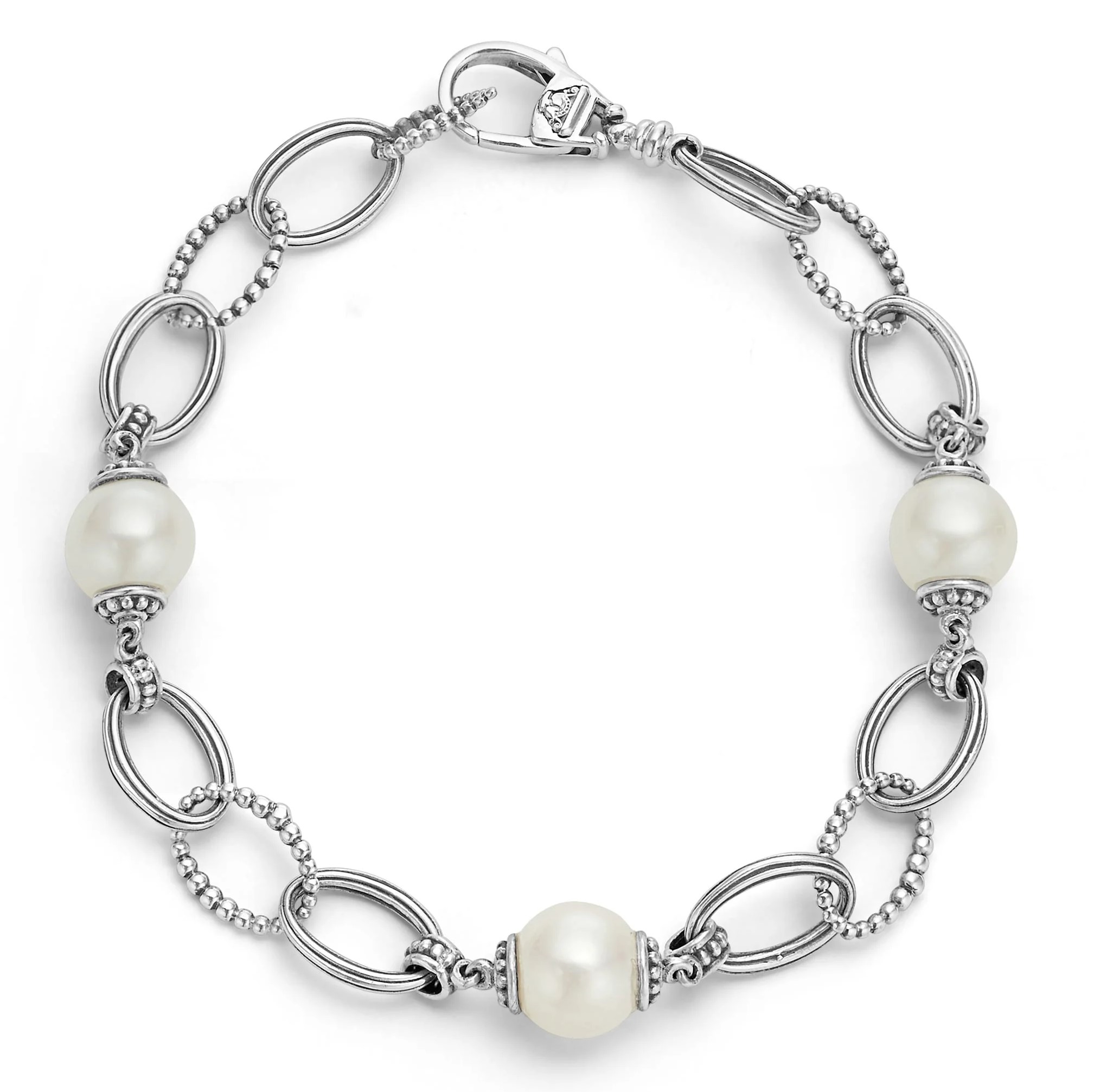 Lagos Sterling Silver Luna Pearl Link Bracelet