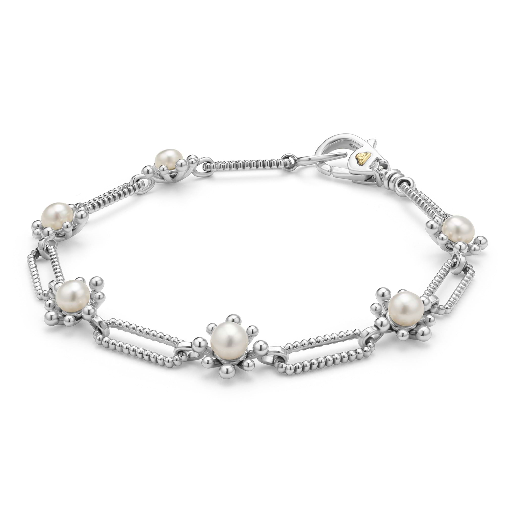 Lagos Sterling Silver Luna Fleur Pearl Link Bracelet