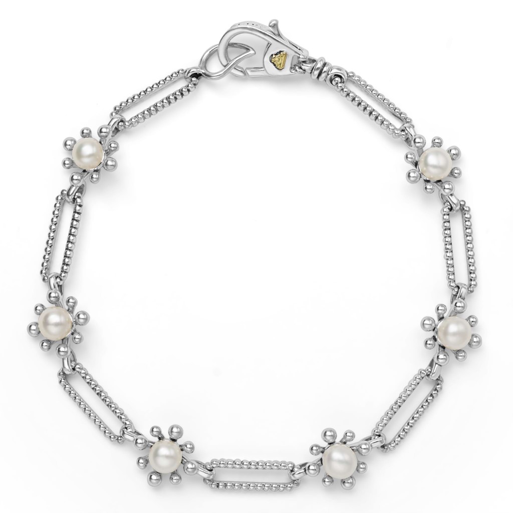 Lagos Sterling Silver Luna Fleur Pearl Link Bracelet