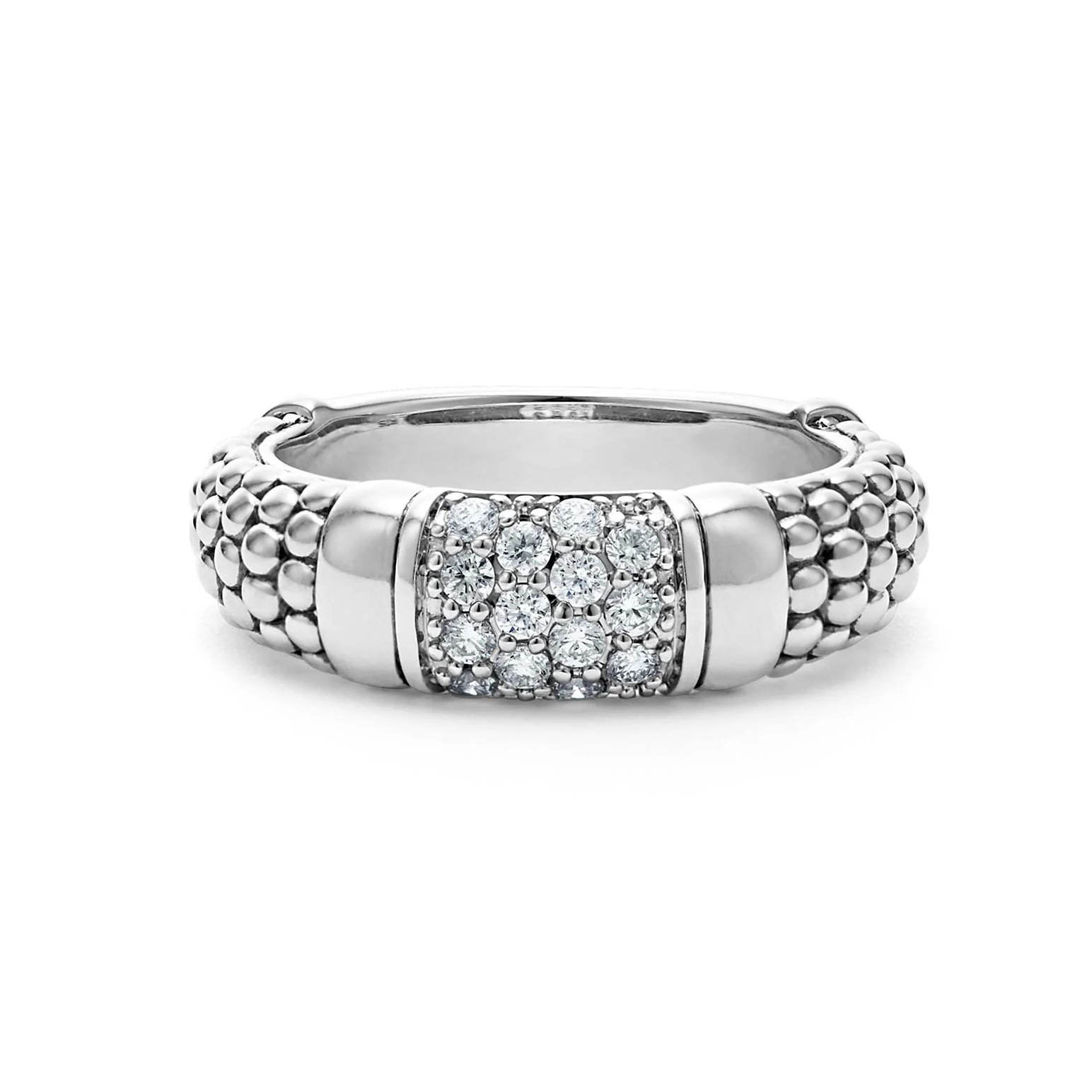 Lagos Sterling Silver Signature Caviar Diamond Band