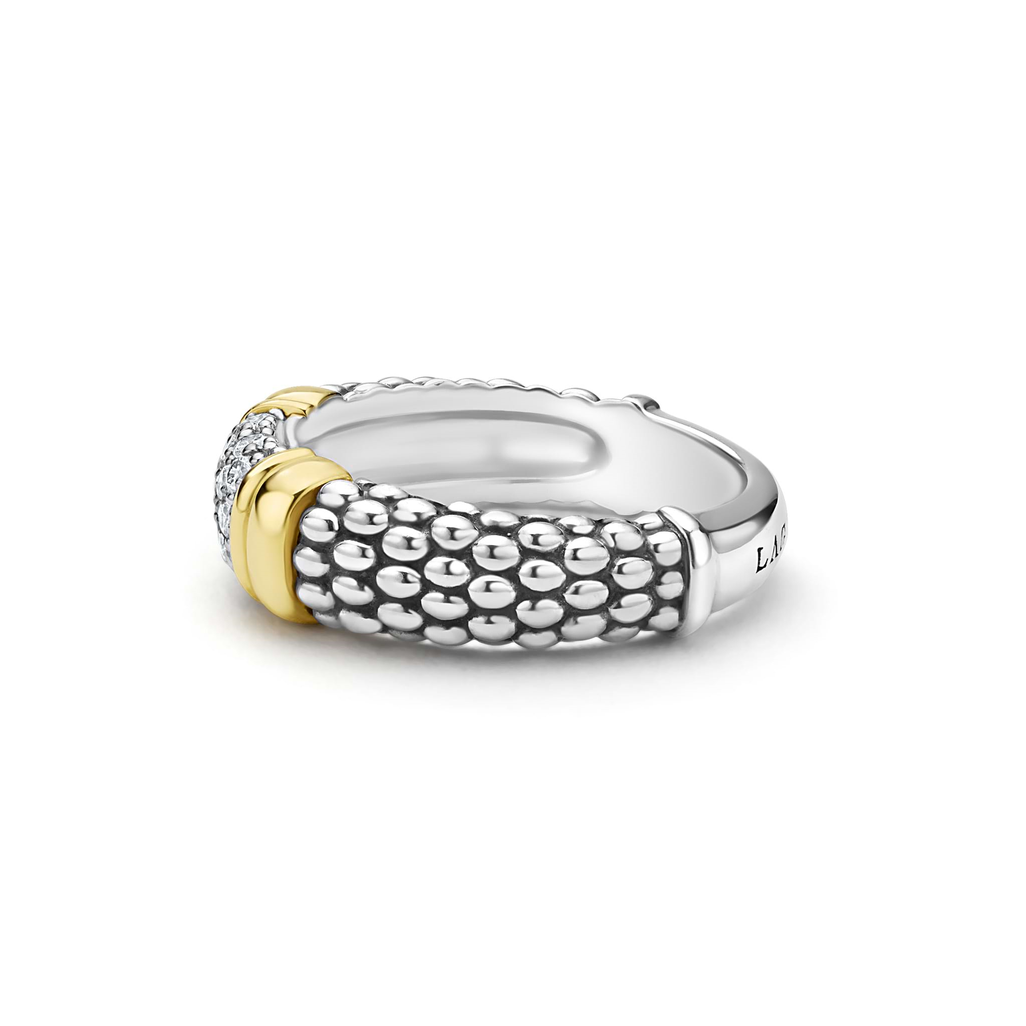 Lagos Sterling Silver & 18K Signature Caviar Pave Band