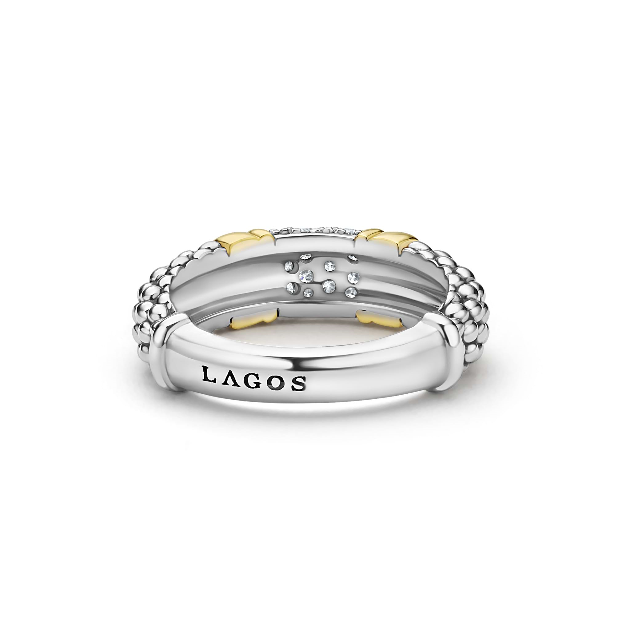 Lagos Sterling Silver & 18K Signature Caviar Pave Band