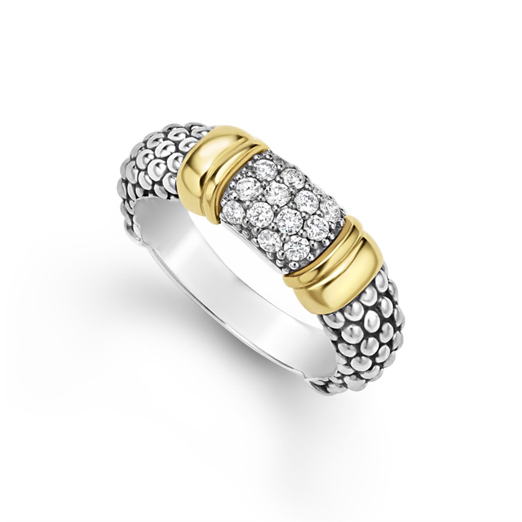 Lagos Sterling Silver & 18K Signature Caviar Pave Band