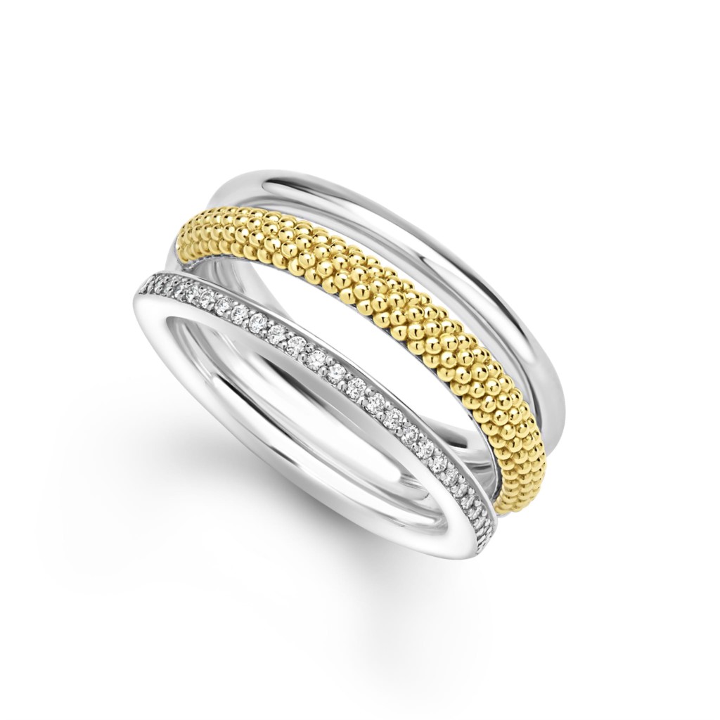 Lagos Sterling Silver & 18K Caviar Lux Three-Row Statement Ring