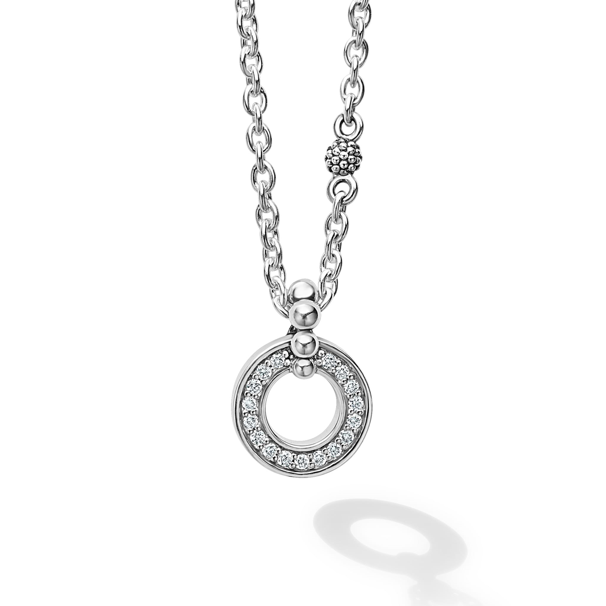 Lagos Sterling Silver Caviar Spark Diamond Circle Pendant