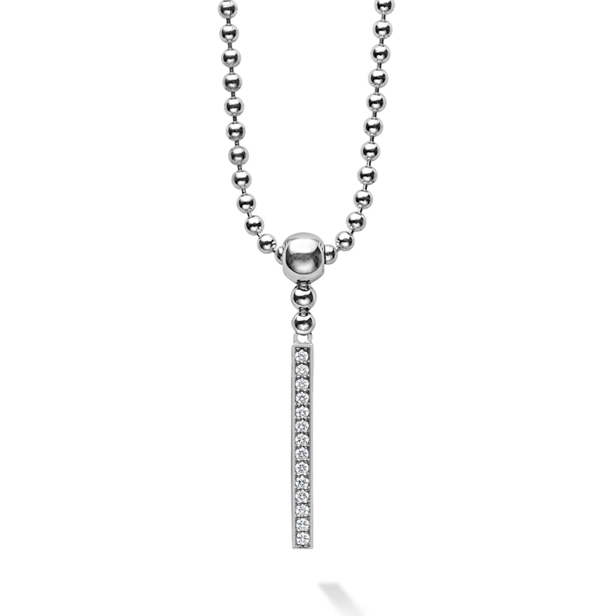 Large Sterling Silver Caviar Spark Diamond Linear Drop Pendant