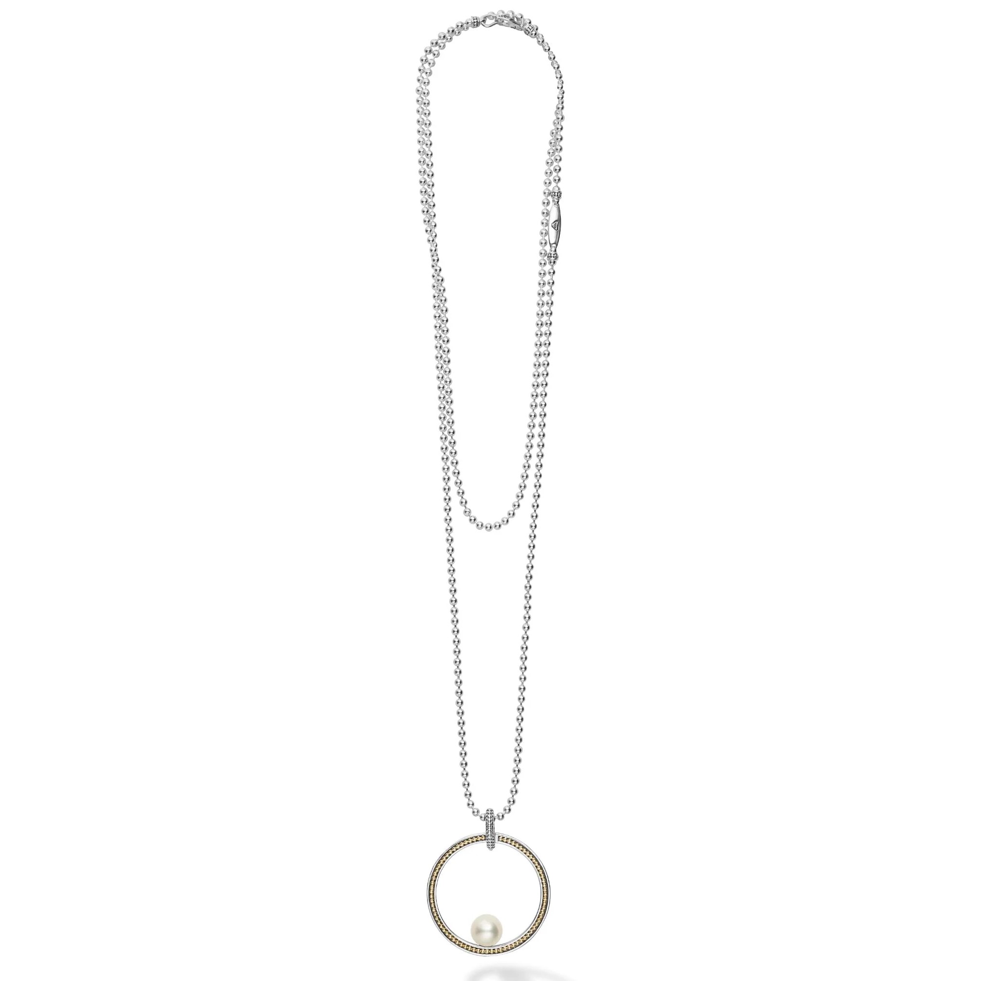 Lagos Sterling Silver and 18K Luna Pearl Caviar Circle Pendant