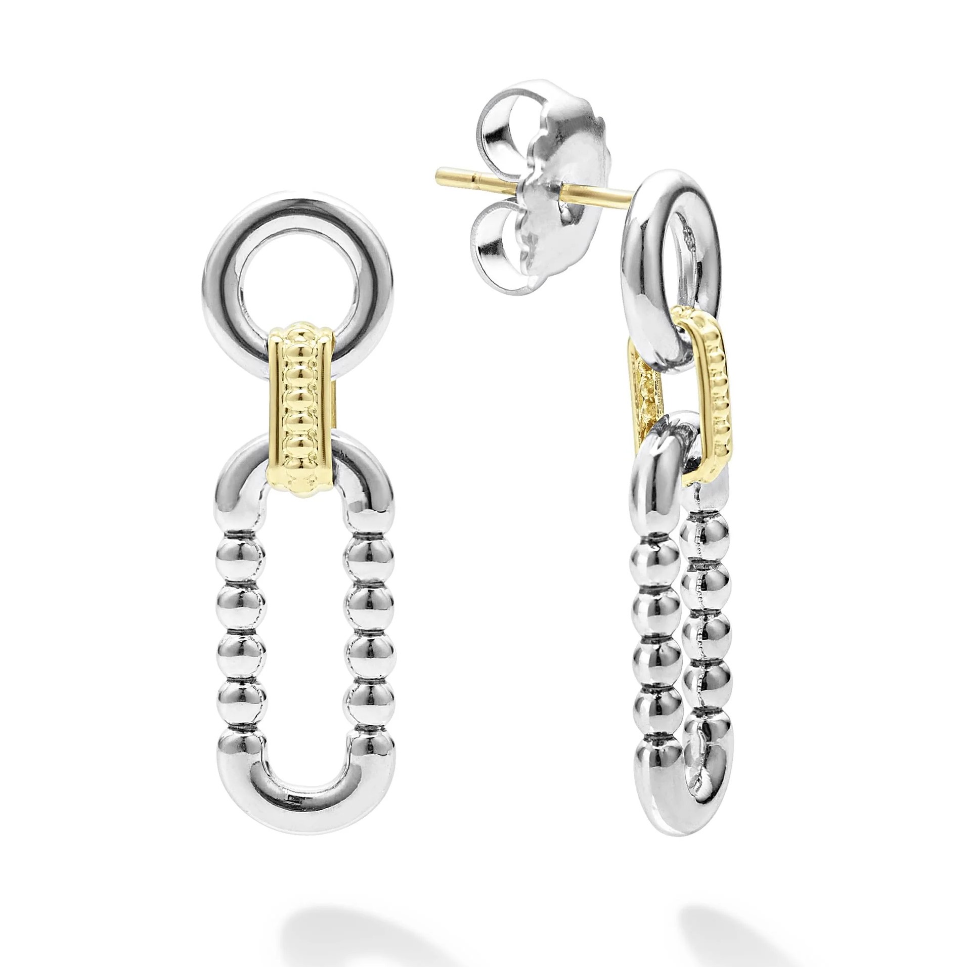 Lagos Sterling Silver & 18K Signature Caviar Link Drop Earrings