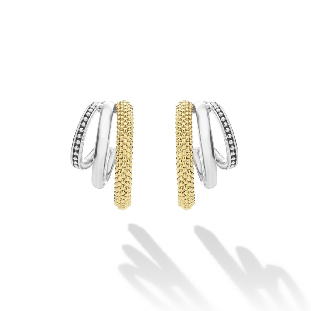 Lagos Sterling Silver & 18K 3-Ring Hoops