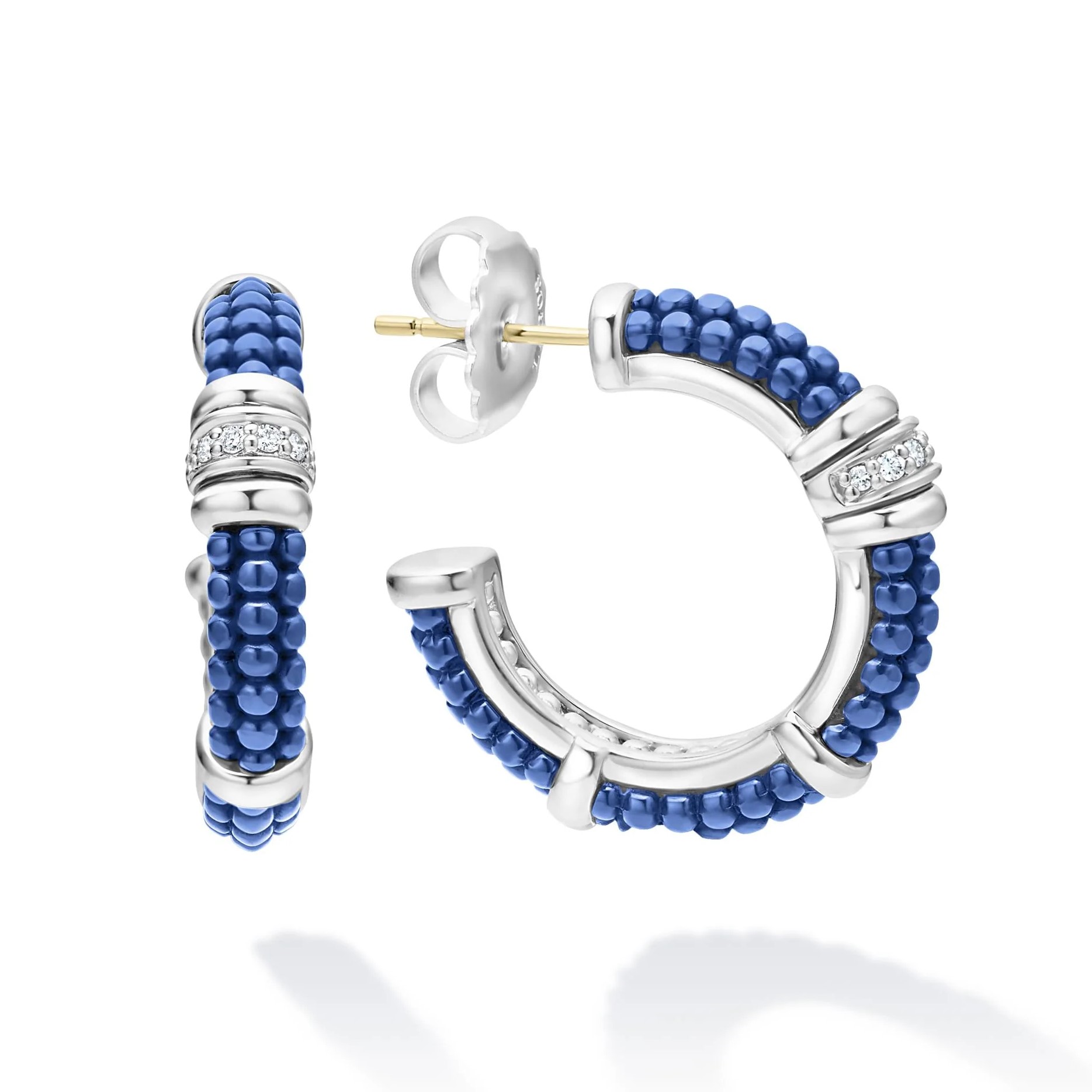 Lagos Sterling Silver Marine Blue Caviar Ceramic Hoops