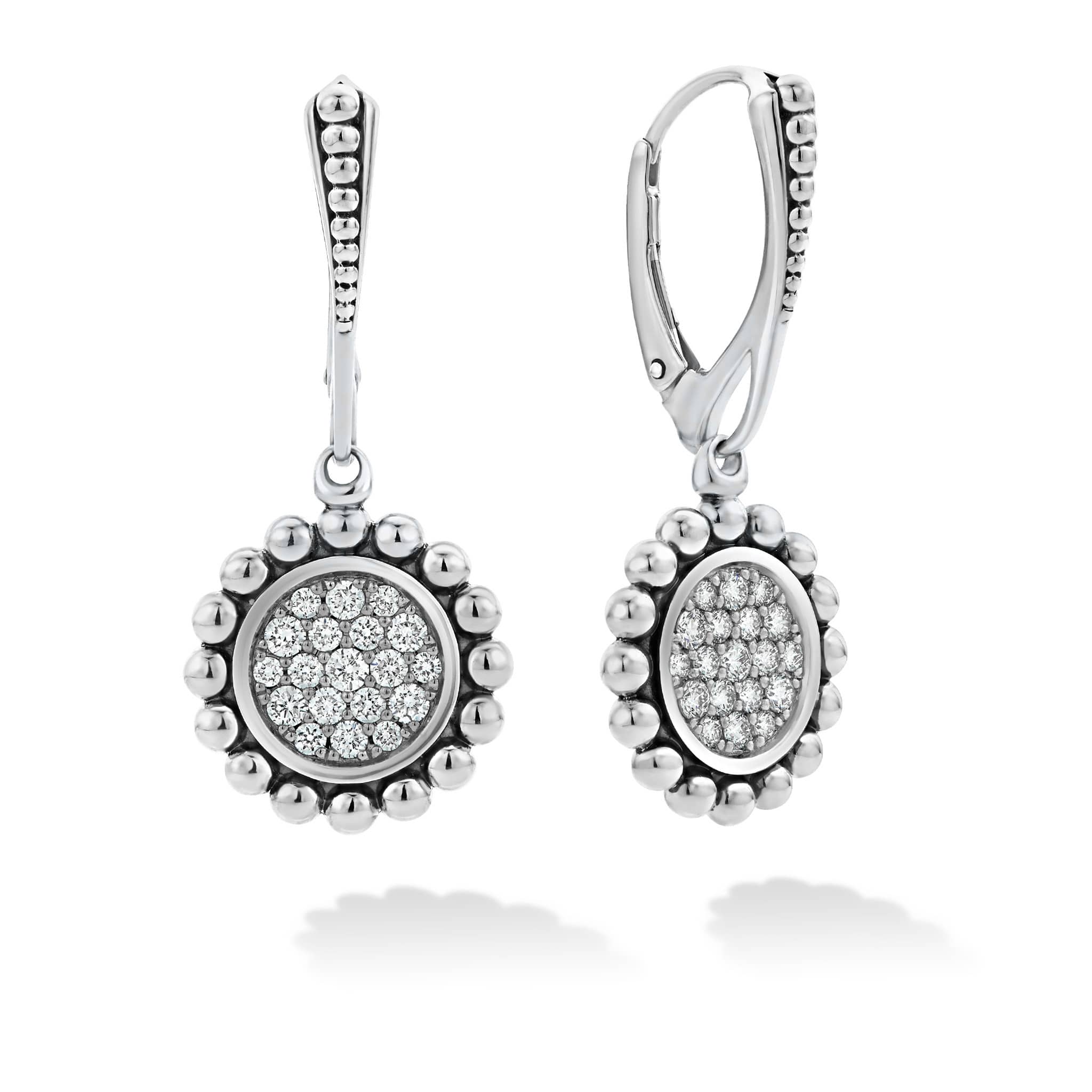 Lagos Sterling Silver Caviar Spark Diamond Drop Earrings