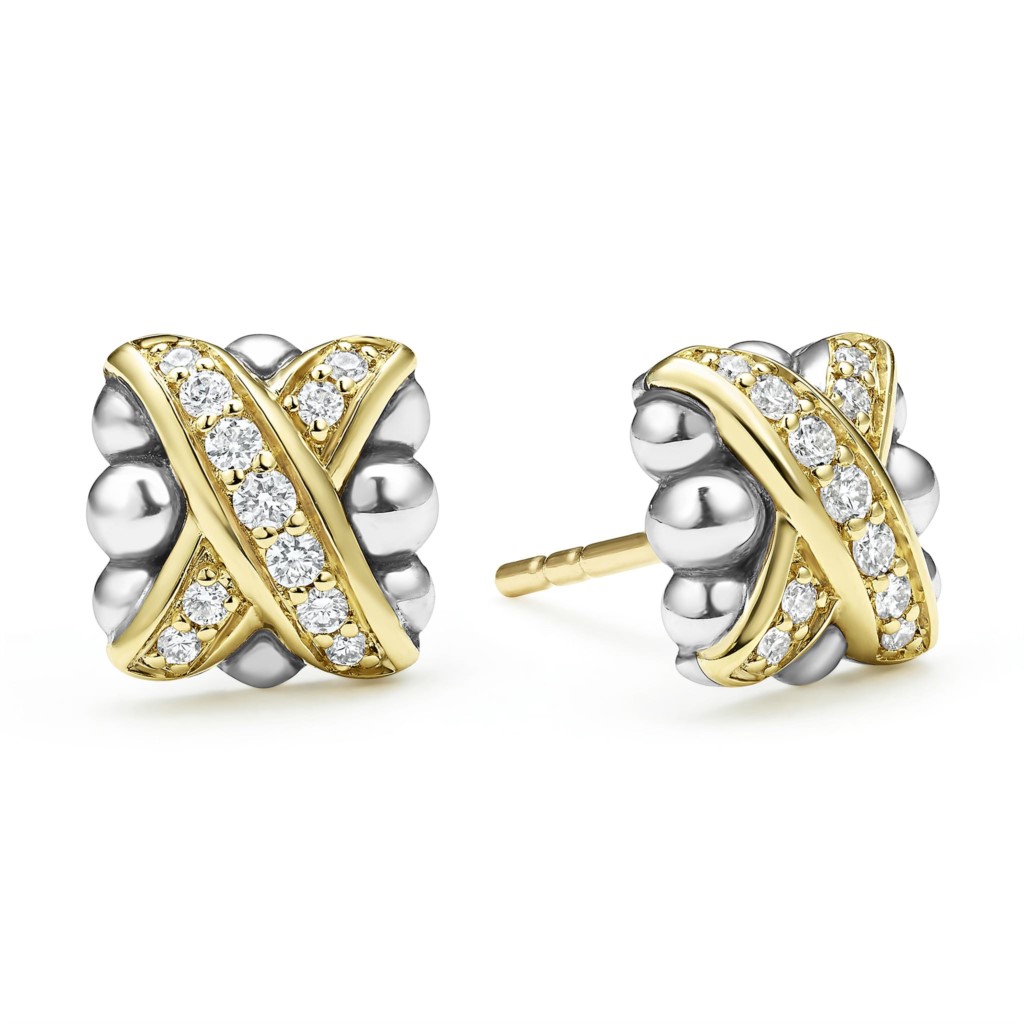 Lagos Sterling Silver and 18K Embrace Diamond X Pave Studs