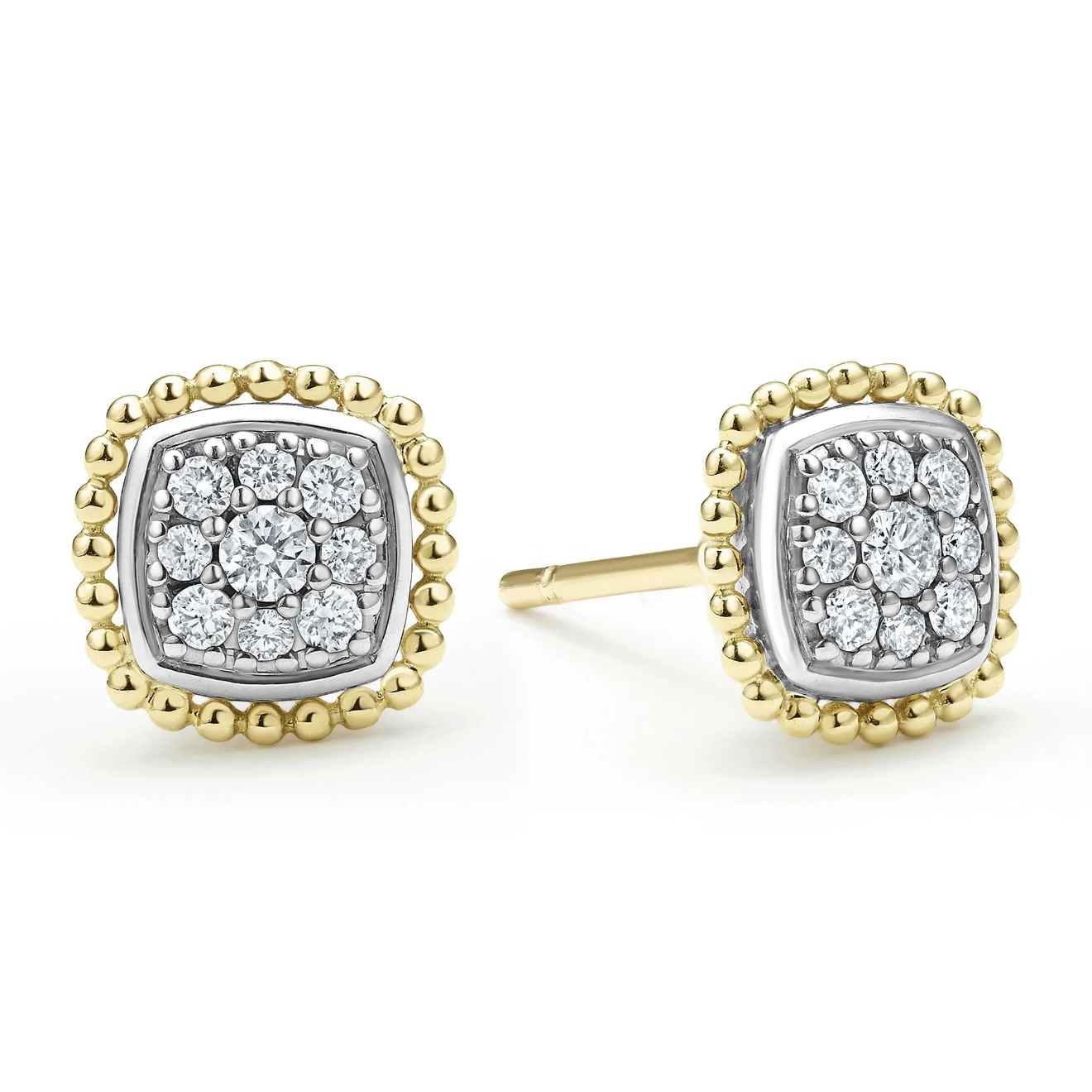 Lagos Sterling Silver and 18K Caviar Diamond Pave Studs