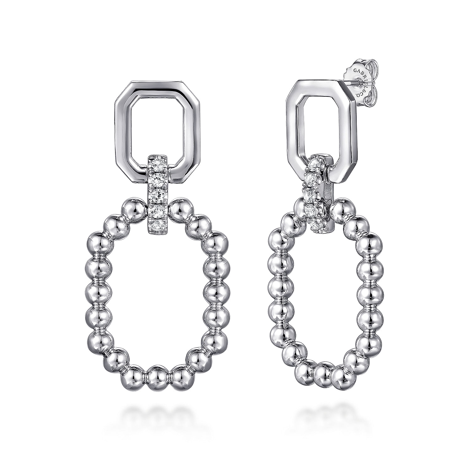 Gabriel & Co. Sterling Silver Octagon White Sapphire Drop Earrings