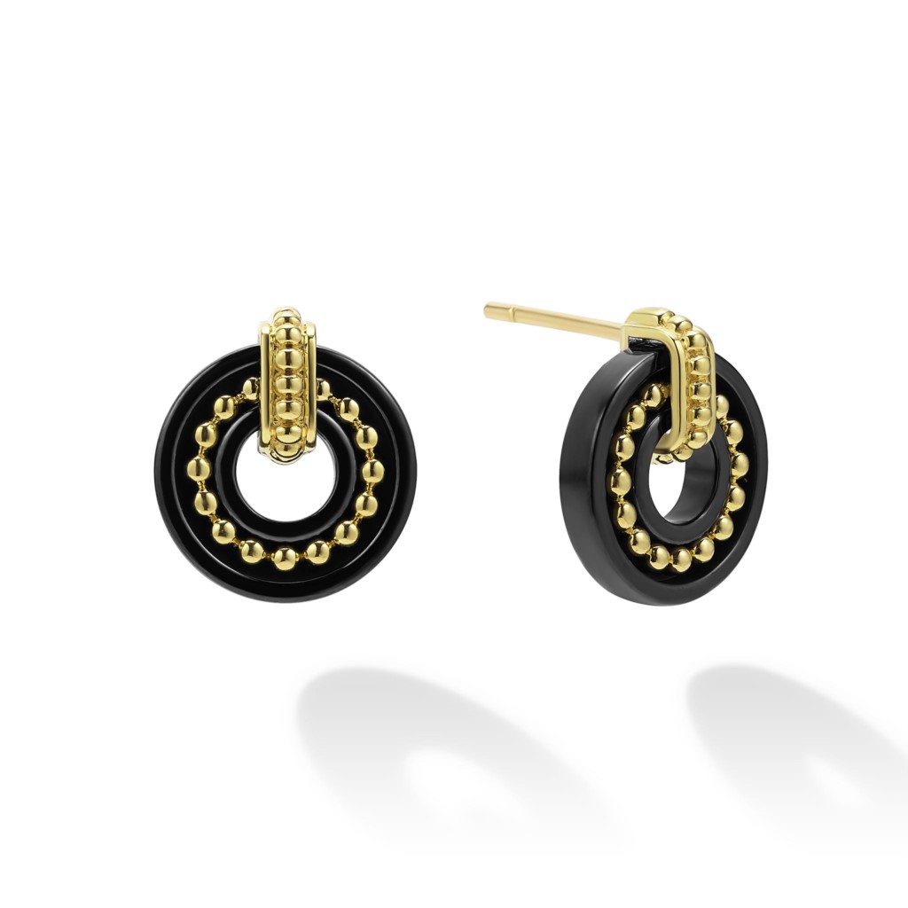 Lagos Sterling Silver and 18K Black Ceramic Circle Studs