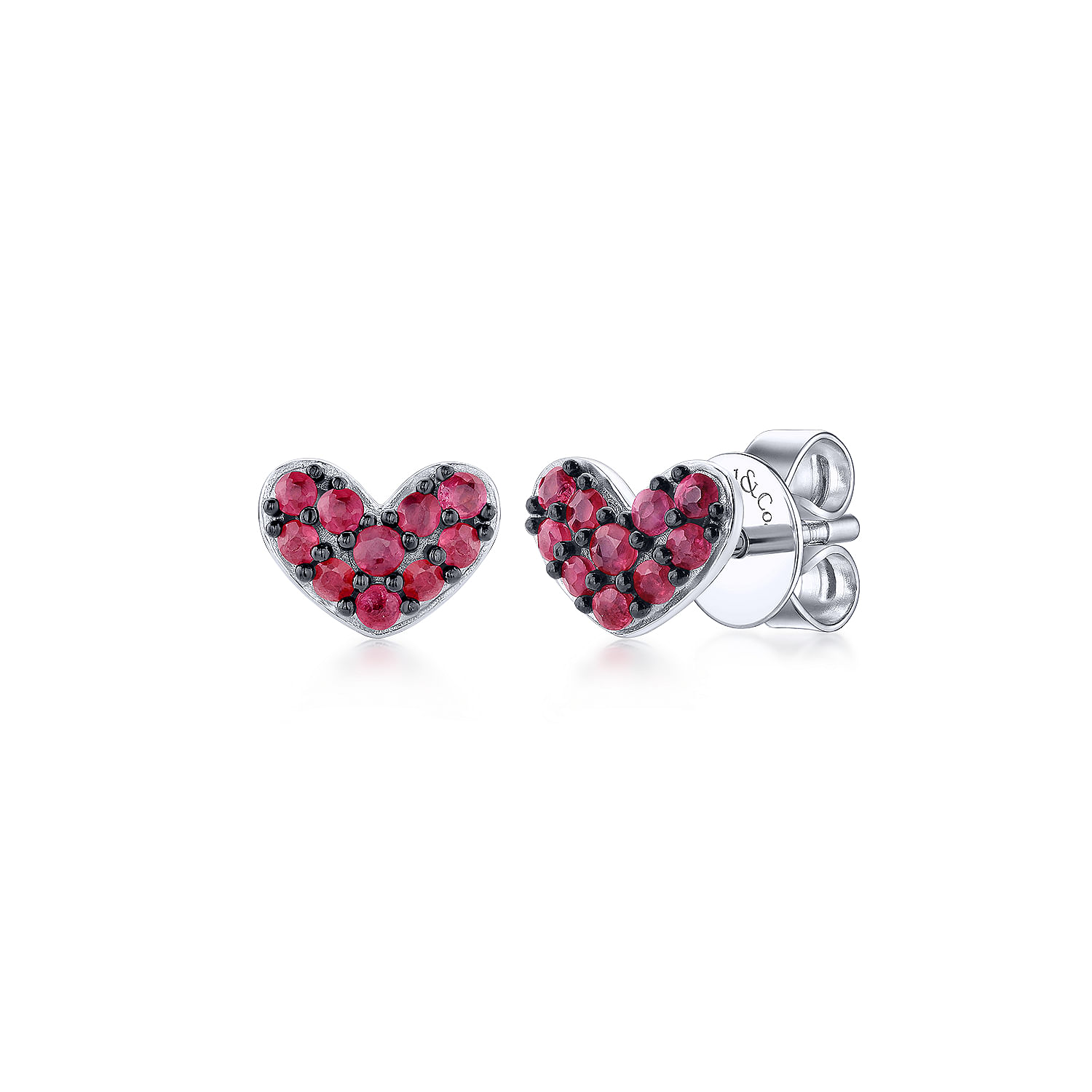 Gabriel & Co. Sterling Silver Heart Pave Ruby Studs