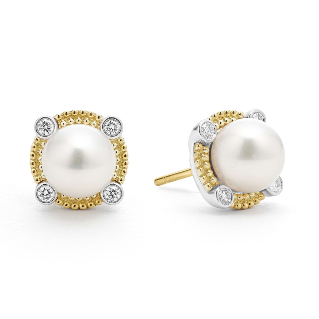 Lagos Sterling Silver and 18K Pearl Diamond Studs