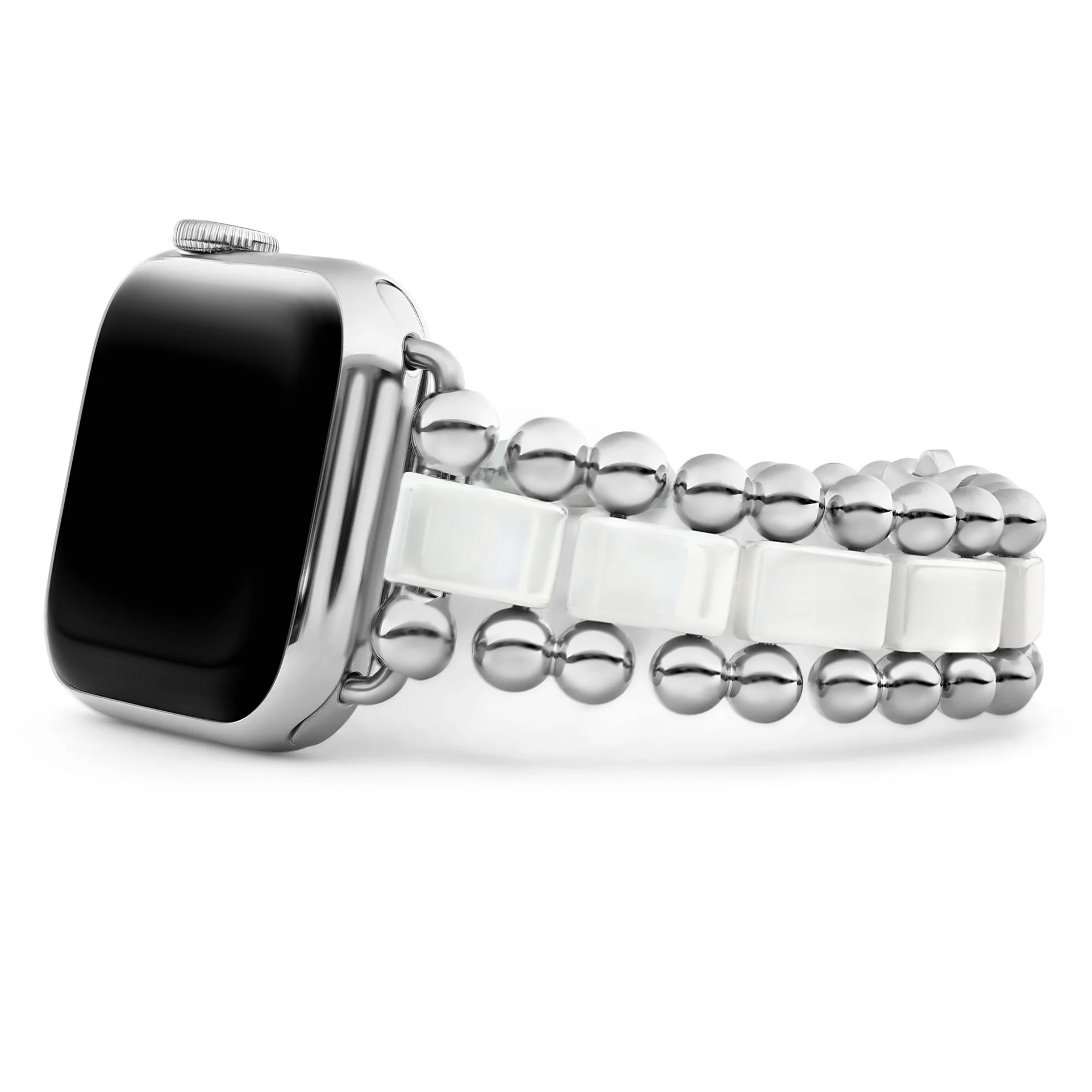 Lagos Stainless Steel Caviar White Ceramic Smart Watch Bracelet