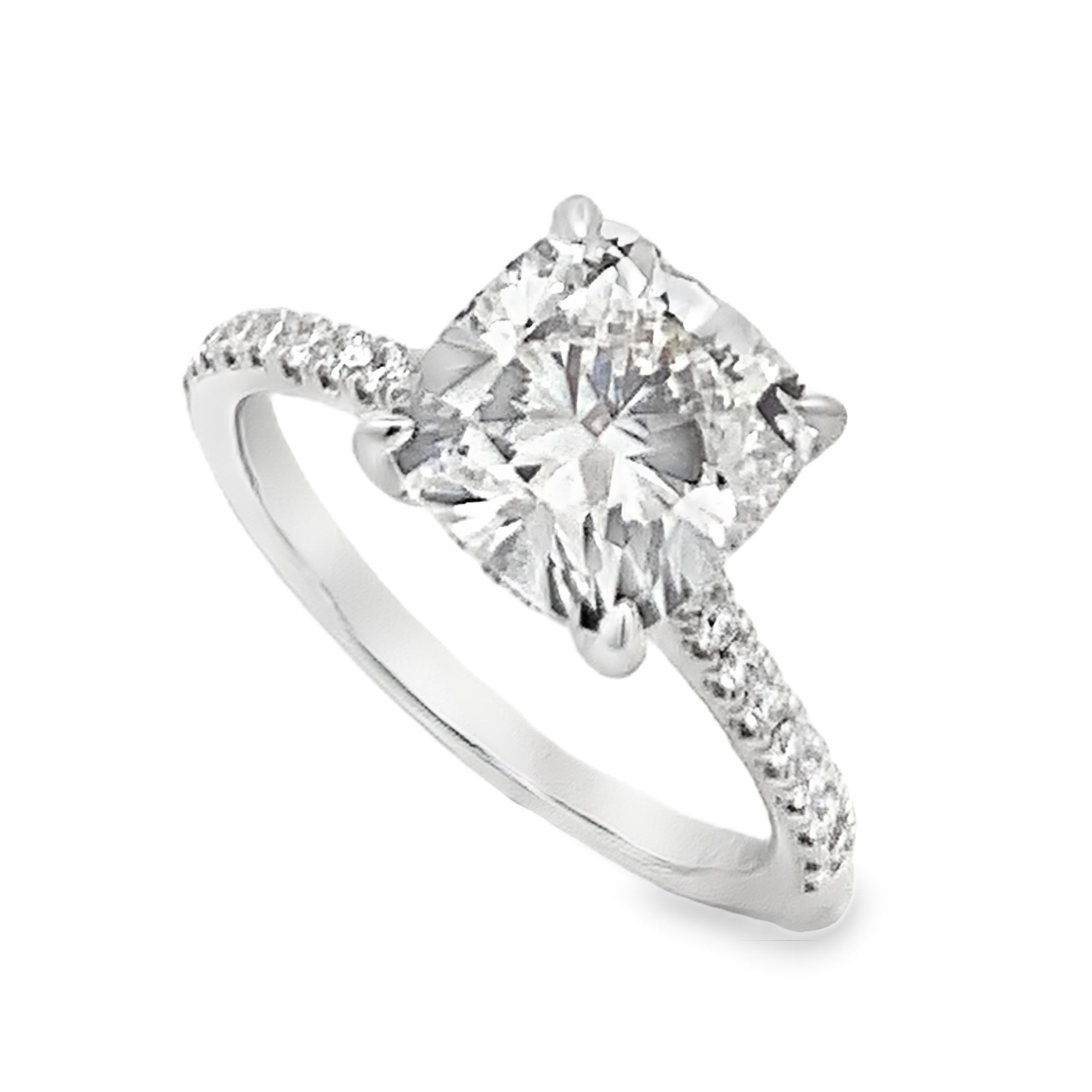 14K White Gold Lab Grown Cushion Cut Diamond Engagement Ring