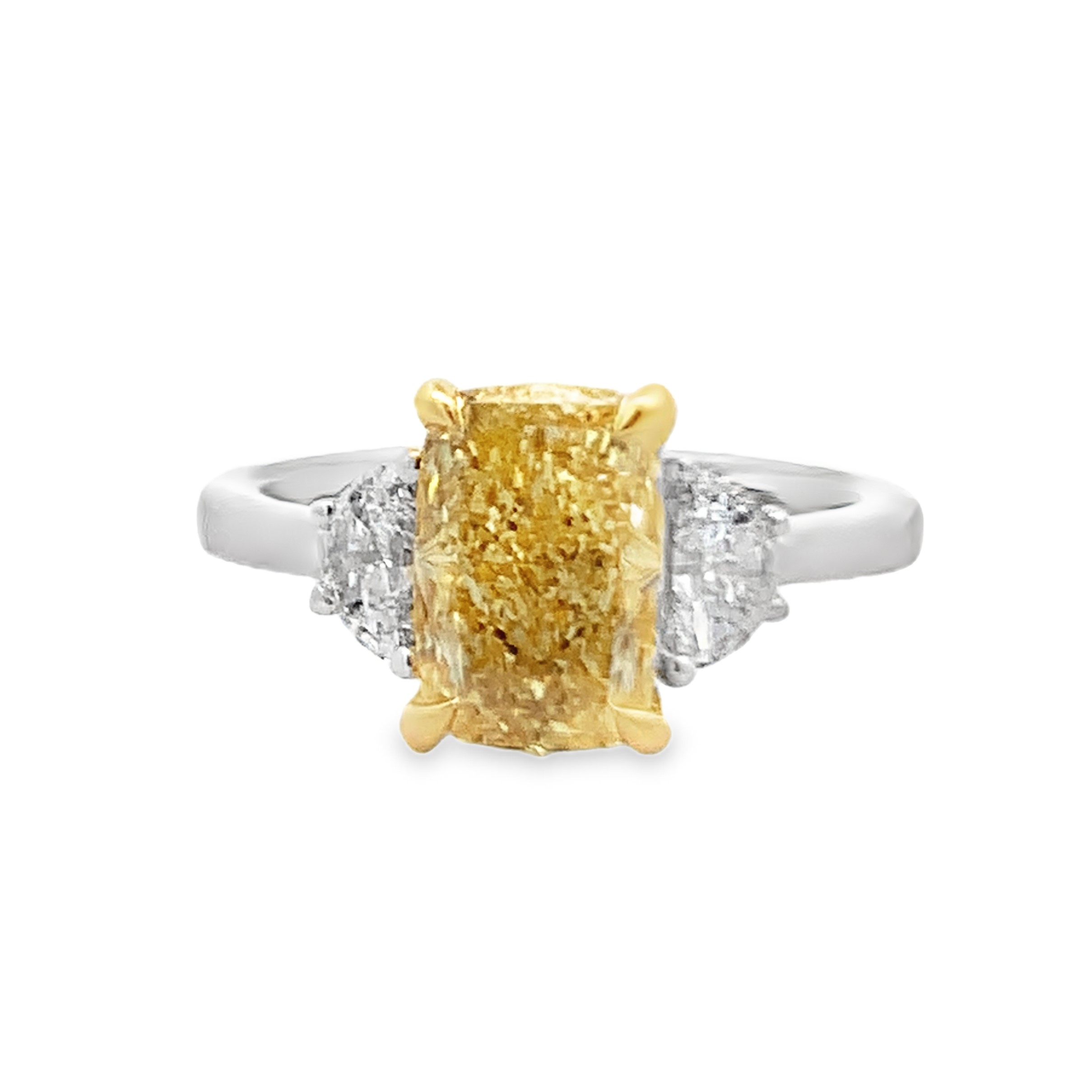 14K White & Yellow Gold 3-Stone Lab Grown Yellow Diamond Engagement Ring