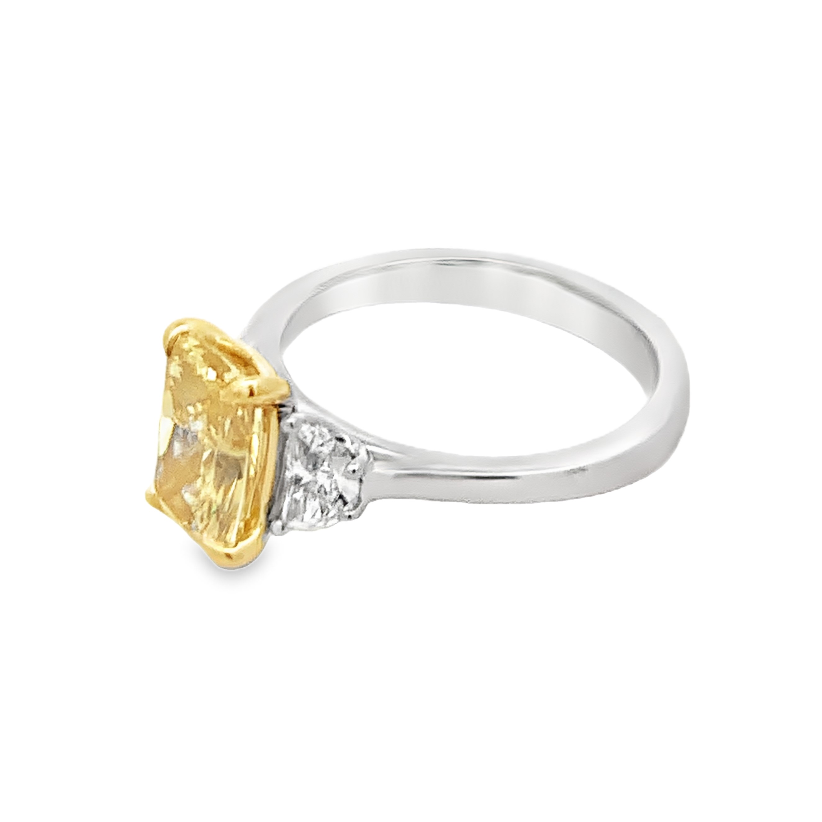 14K White & Yellow Gold 3-Stone Lab Grown Yellow Diamond Engagement Ring